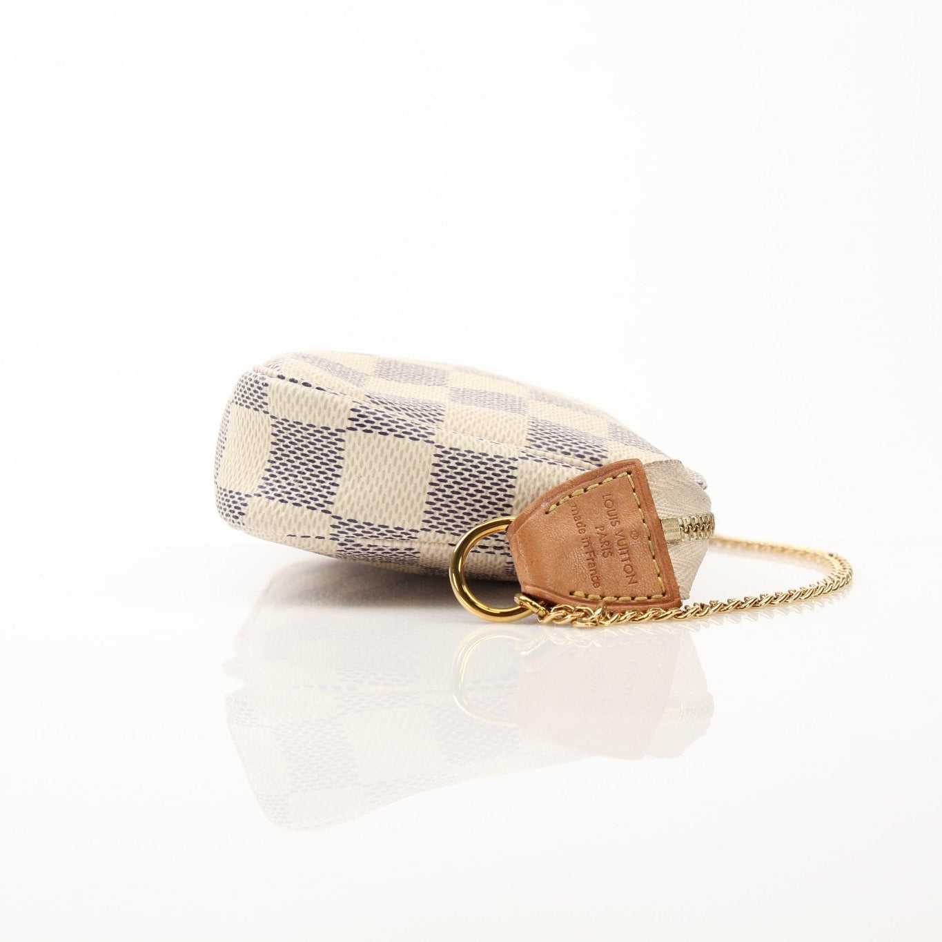 Louis Vuitton Pochette Chain Coin Purse handbag with gold chain and monogram canvas, featuring a compact design and leather accents.