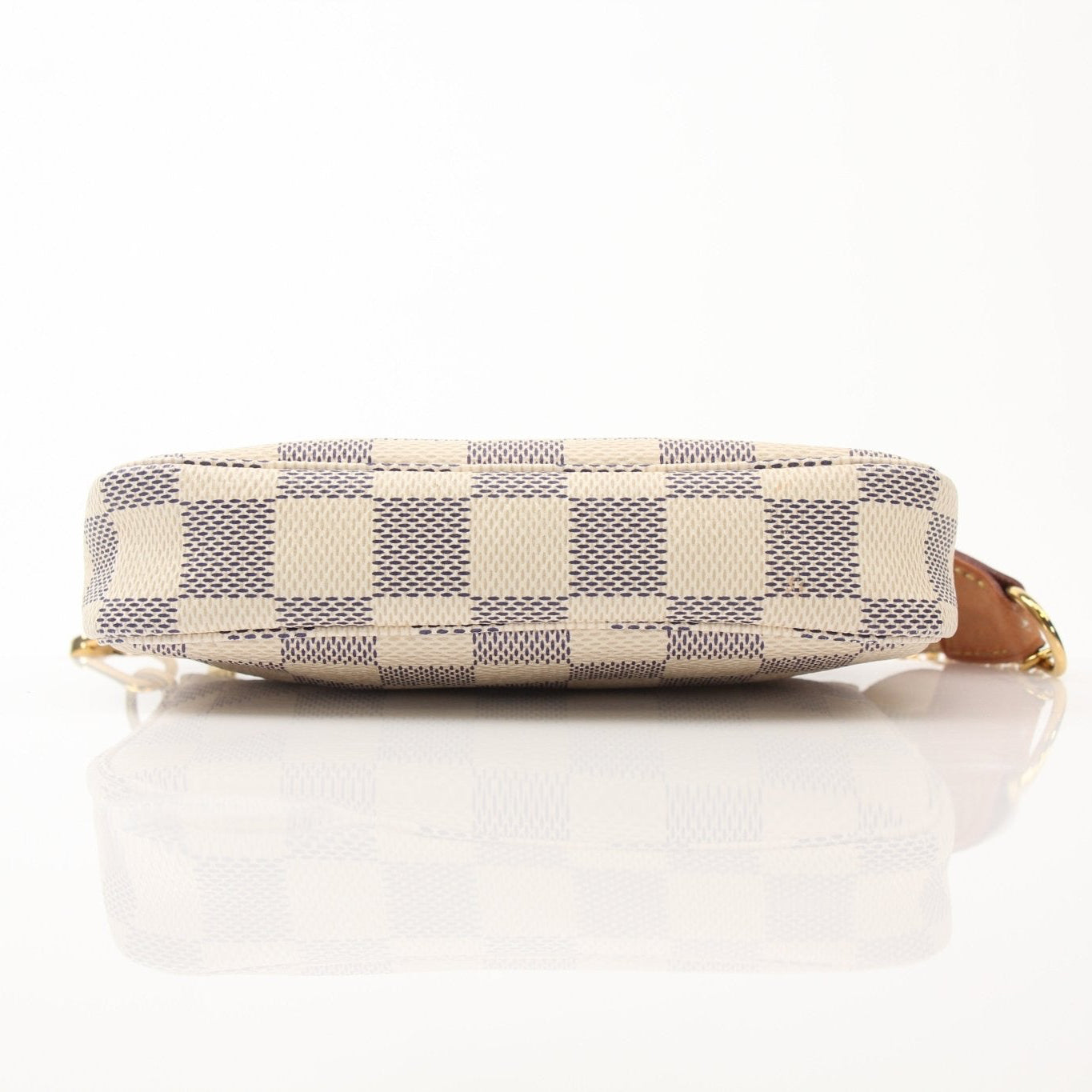 Louis Vuitton Pochette Chain Coin Purse handbag with gold chain and classic monogram pattern, featuring zipper closure and compact design.