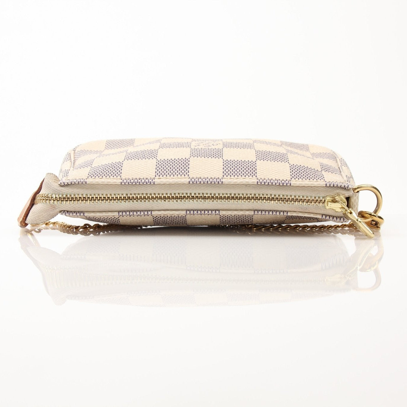Louis Vuitton Pochette Chain Coin Purse handbag with gold chain and monogram canvas, featuring a compact and elegant design.