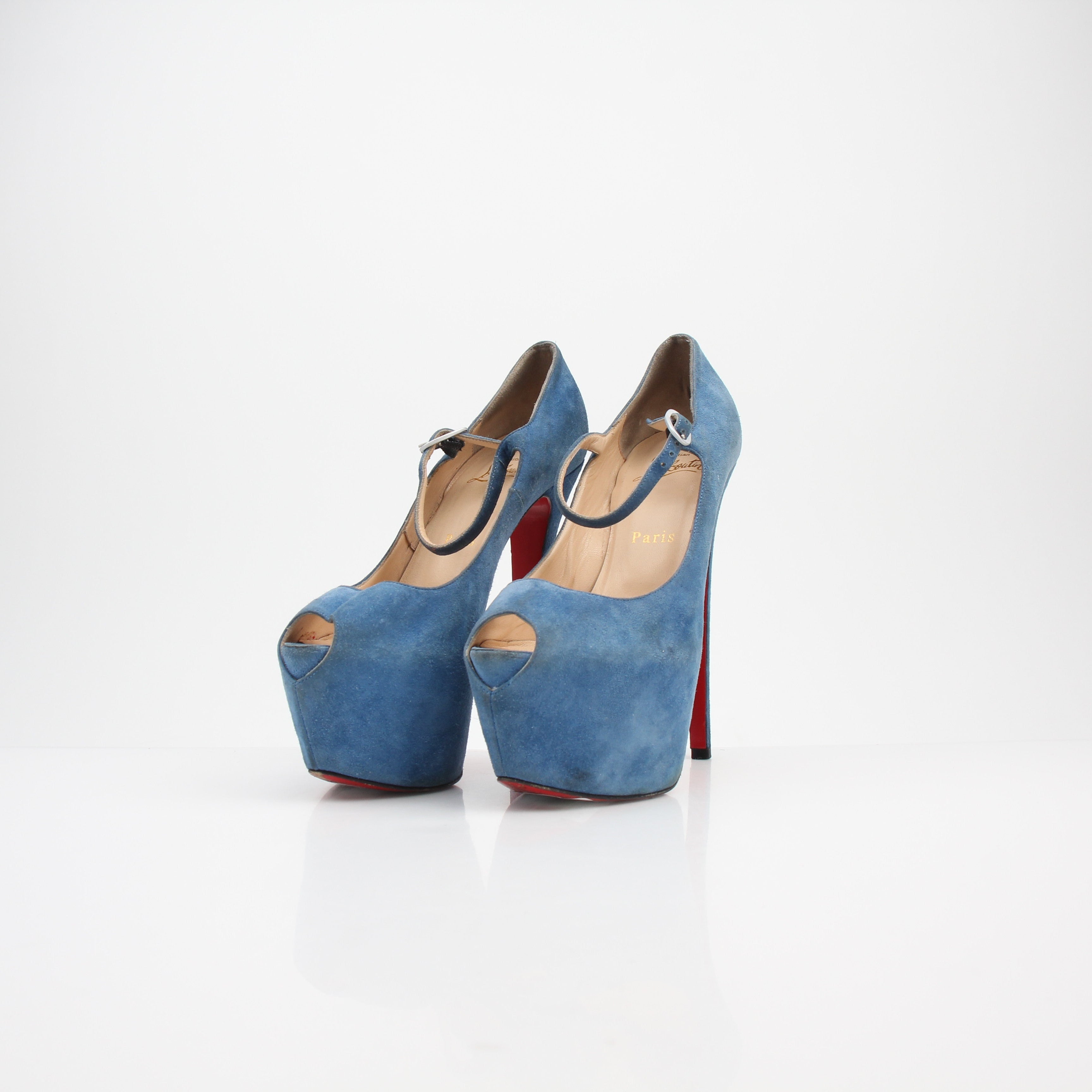Christian Louboutin Lady Highness Blue Suede Platform Heels