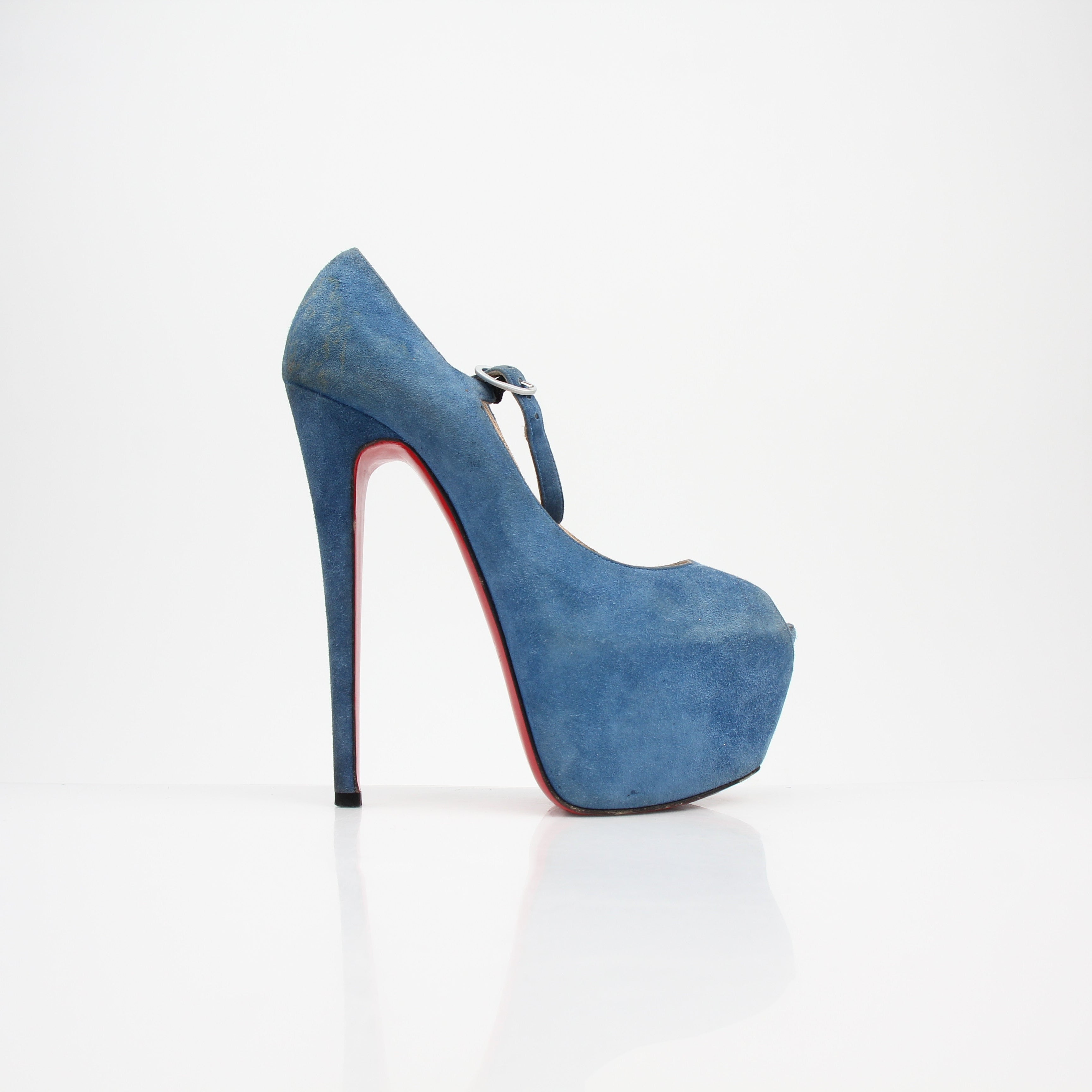 Christian Louboutin Lady Highness Blue Suede Platform Heels