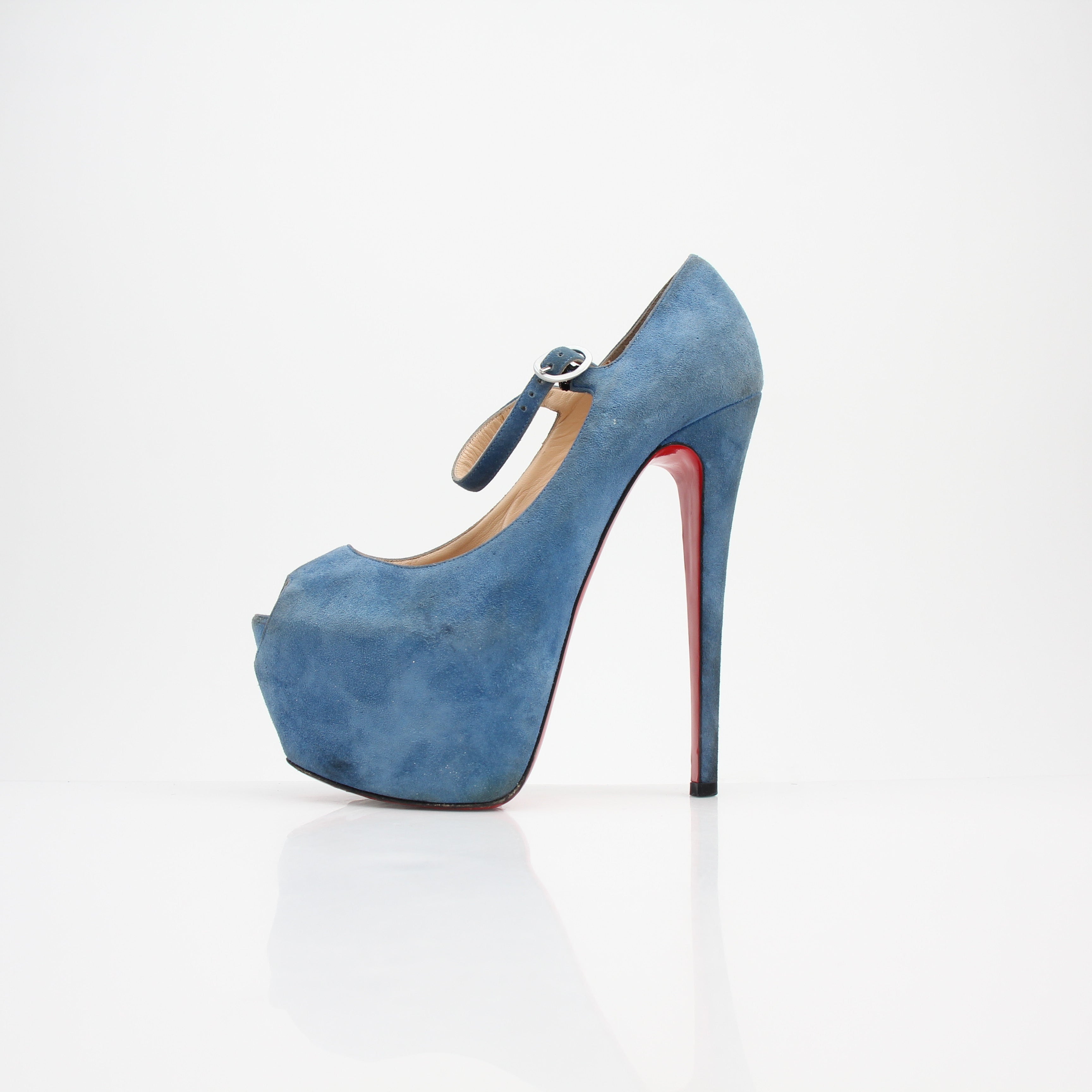 Christian Louboutin Lady Highness Blue Suede Platform Heels