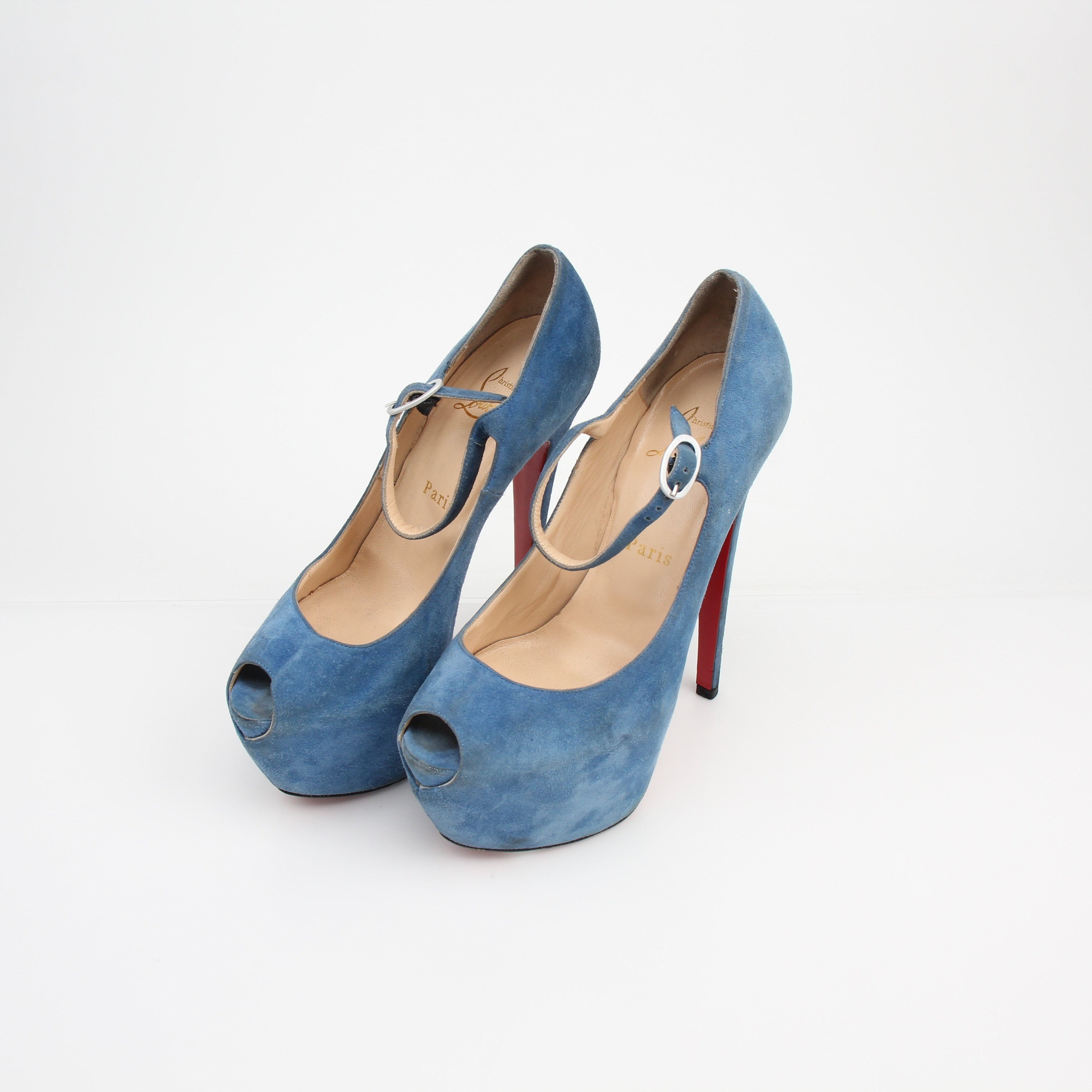 Christian Louboutin Lady Highness Blue Suede Platform Heels
