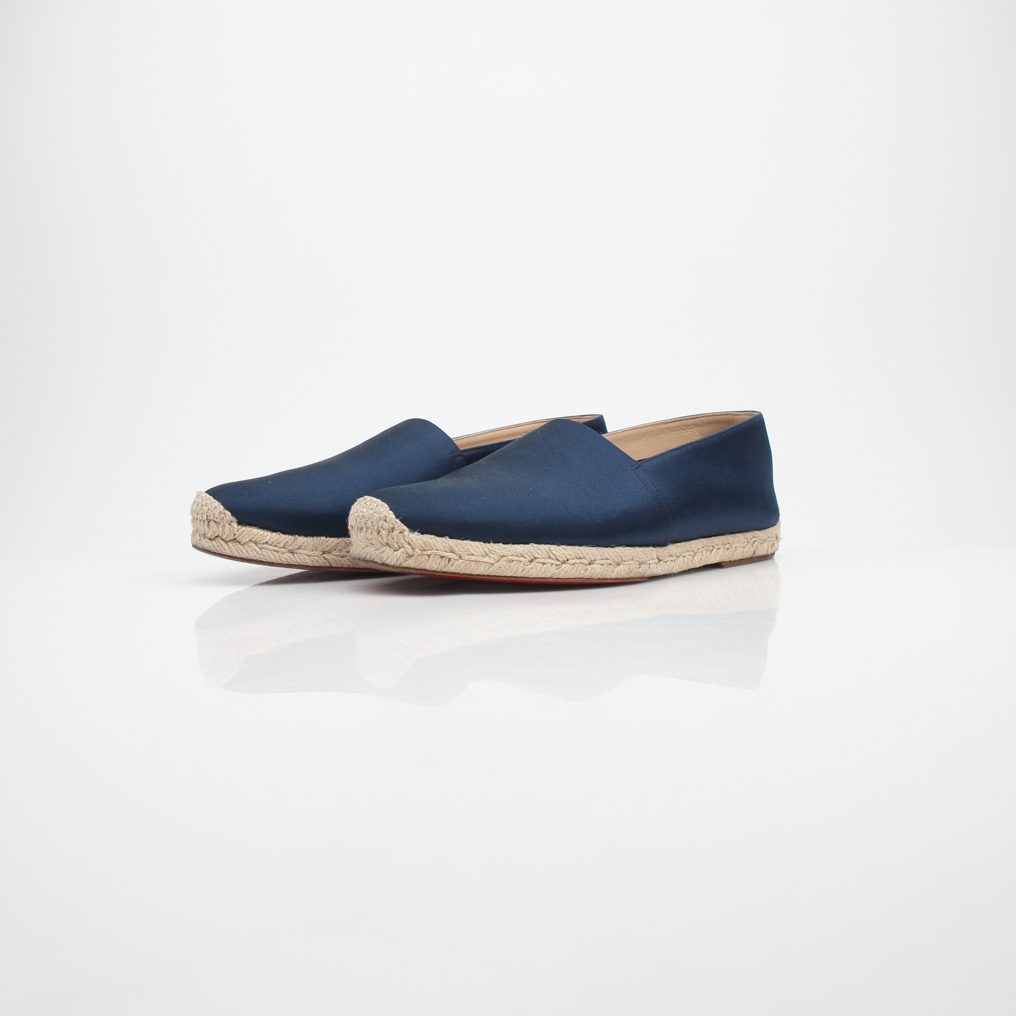 Christian Louboutin Espachia Navy Satin Espadrille Flats