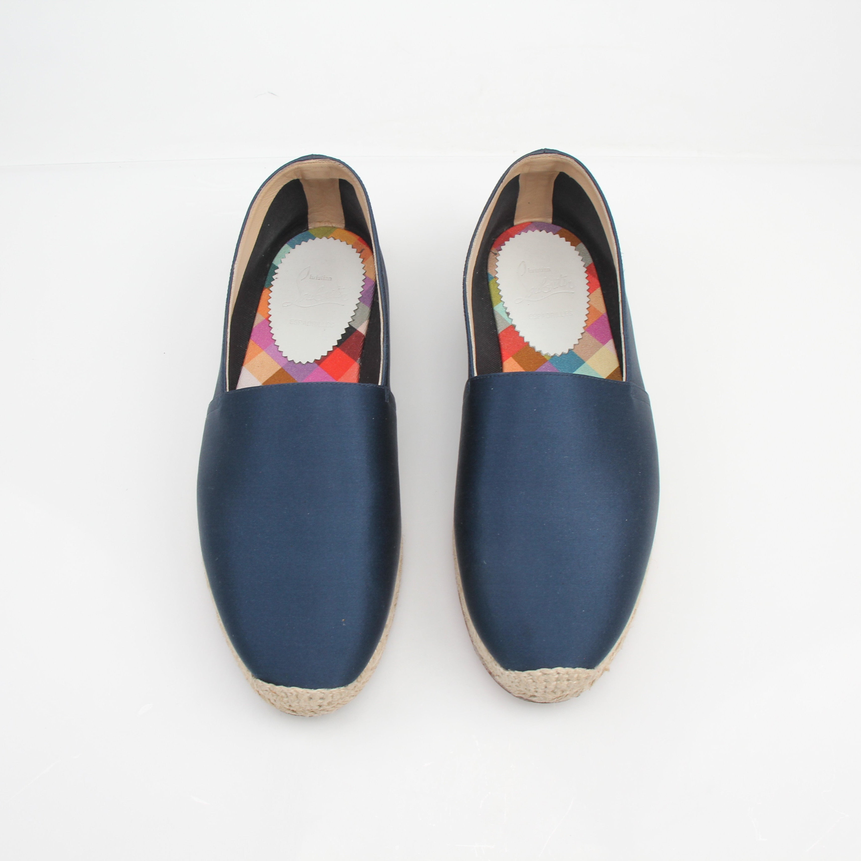 Christian Louboutin Espachia Navy Satin Espadrille Flats