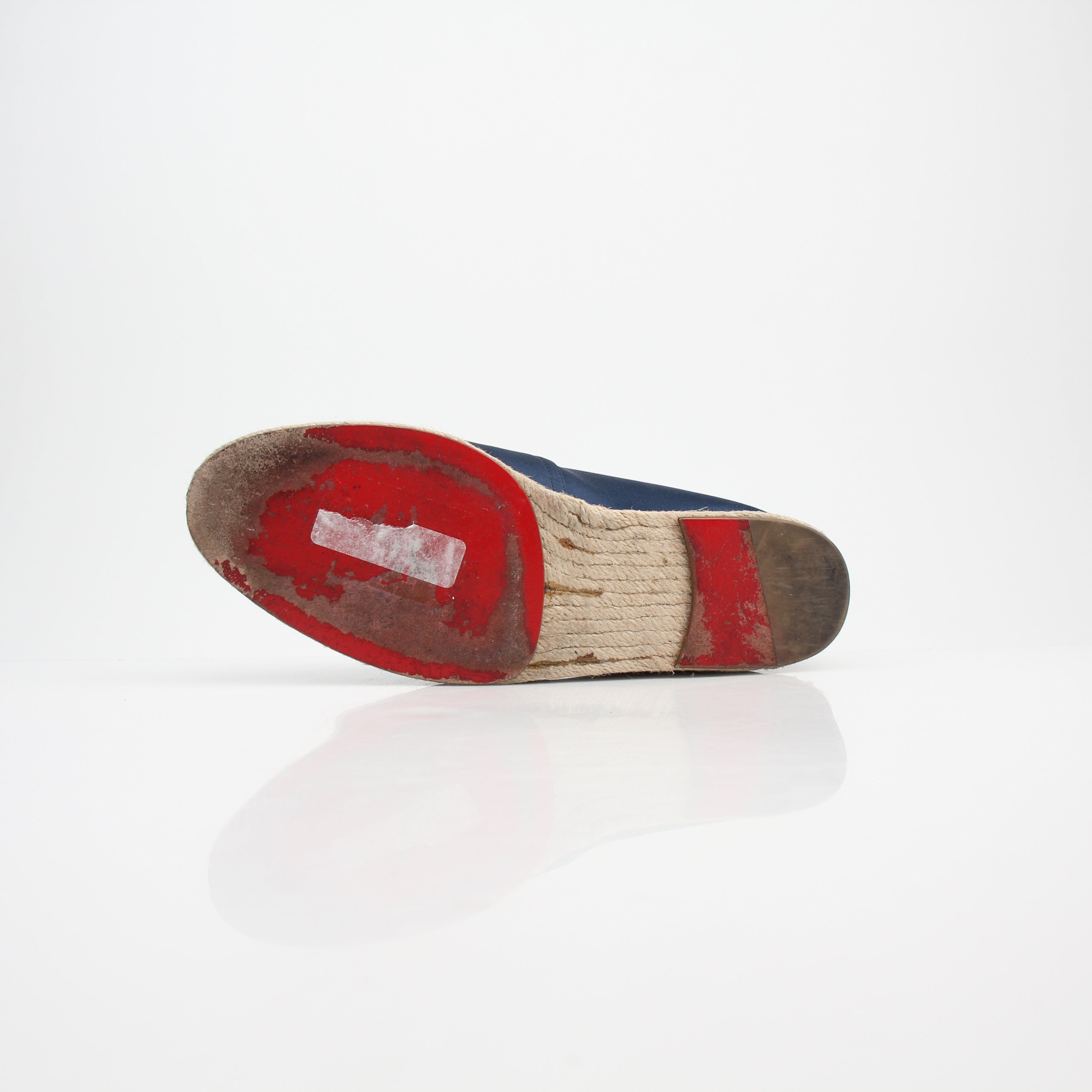 Christian Louboutin Espachia Navy Satin Espadrille Flats