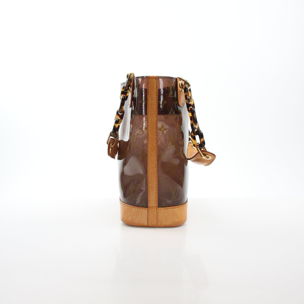 Gold & Beyond Louis Vuitton Cabas Ambre PM tote handbag with beige monogram canvas and leather handles on a neutral background.