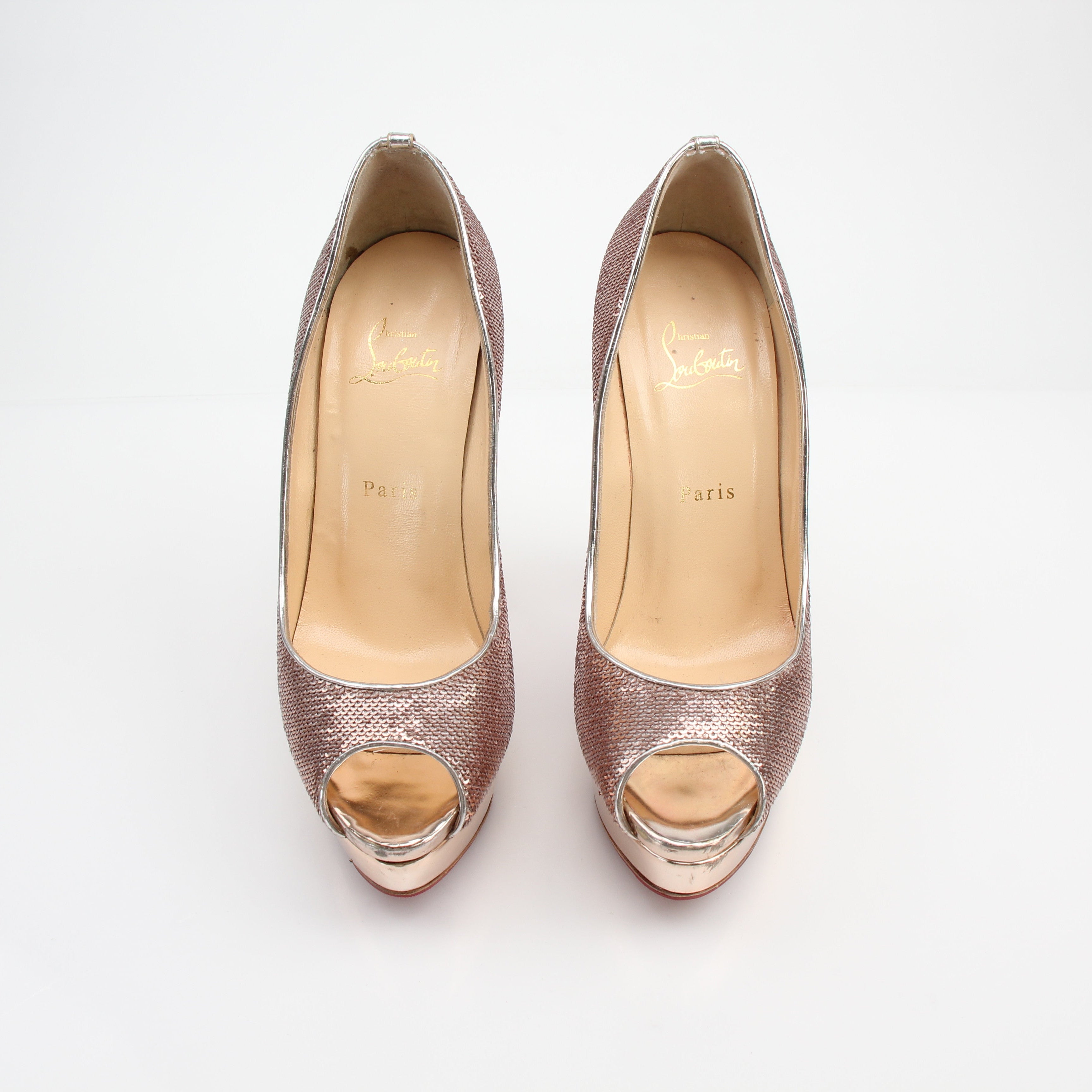 Christian Louboutin Lady Peep Sequin 150 Platform Pumps