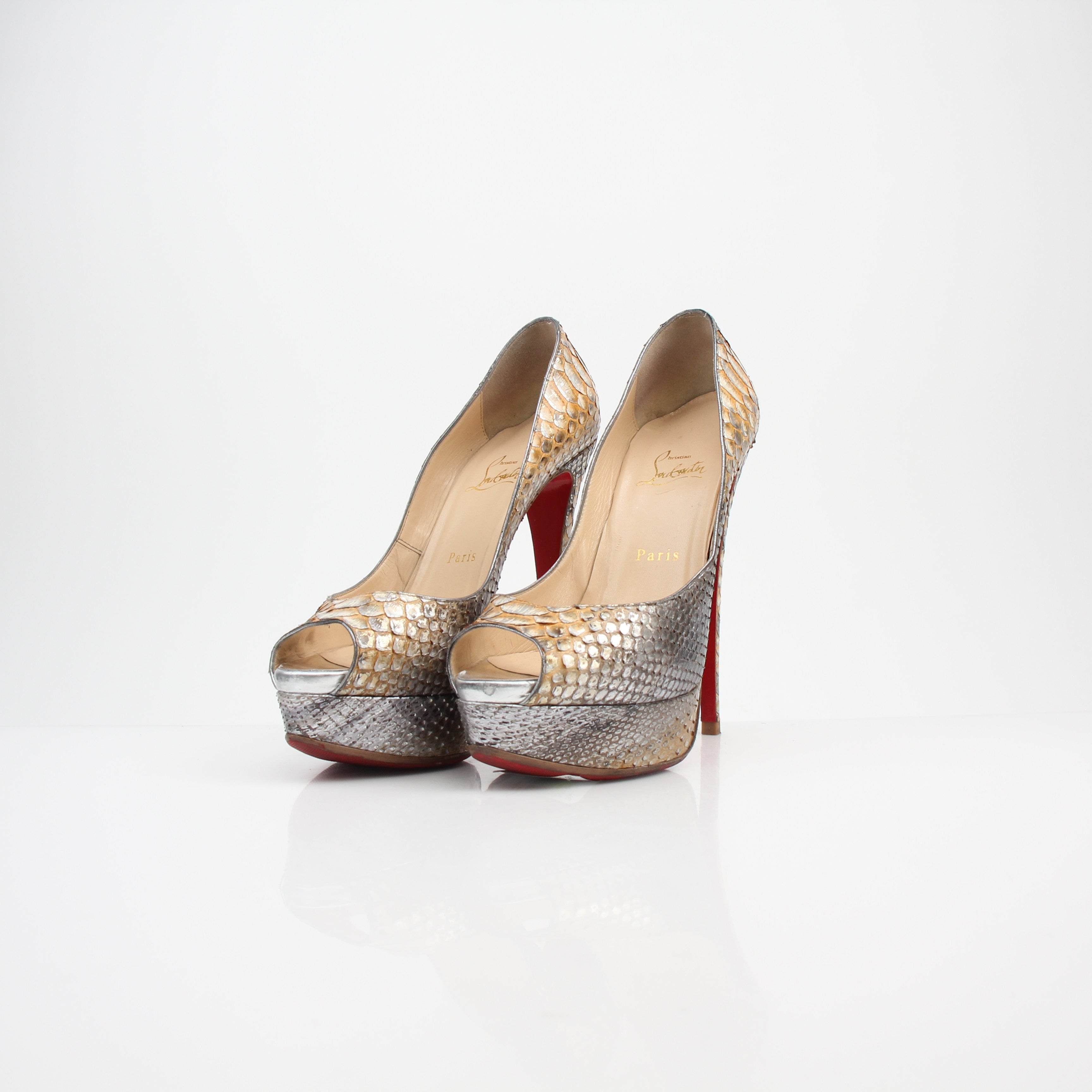 Christian Louboutin Lady Peep Snakeskin 150 Platform Pumps