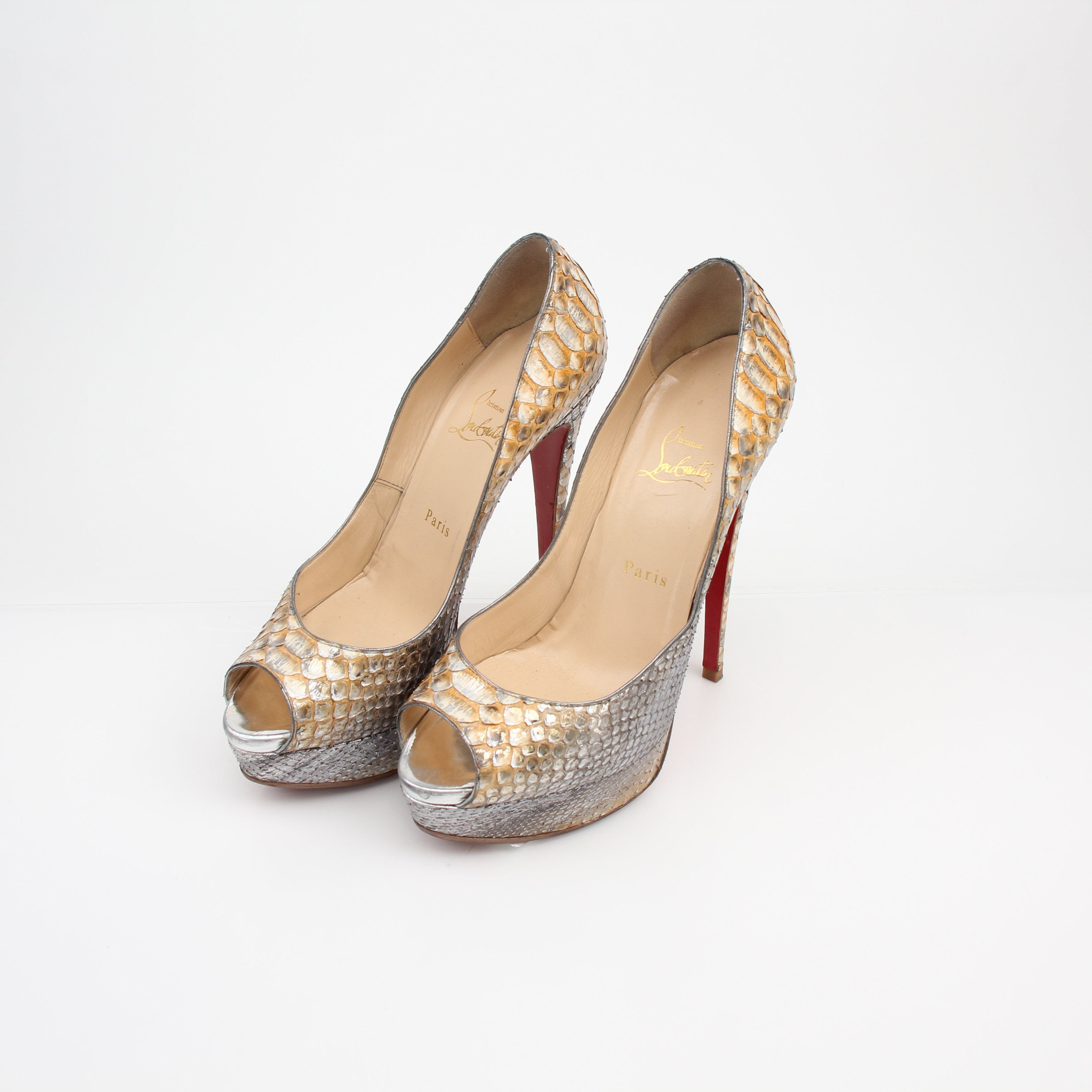 Christian Louboutin Lady Peep Snakeskin 150 Platform Pumps
