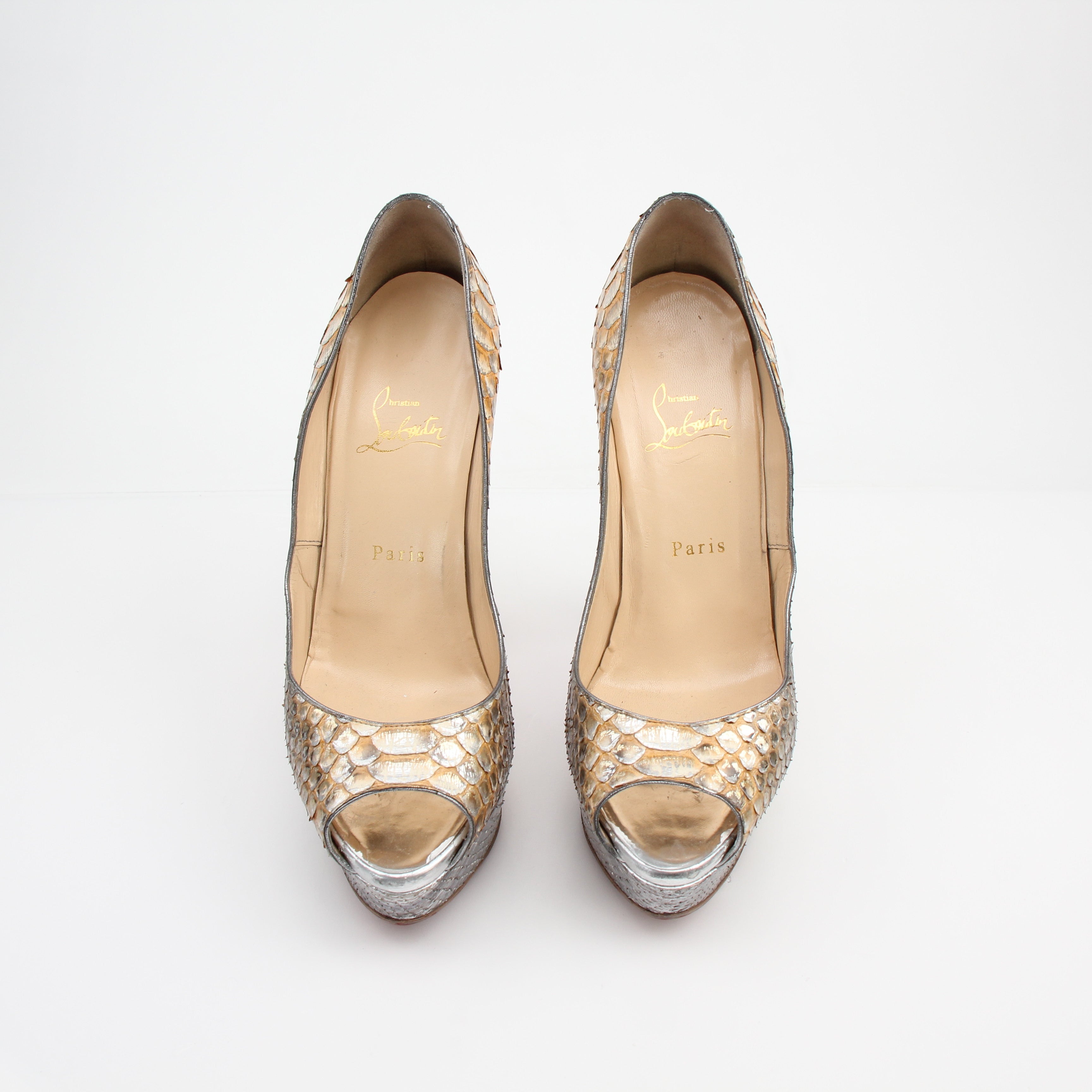 Christian Louboutin Lady Peep Snakeskin 150 Platform Pumps