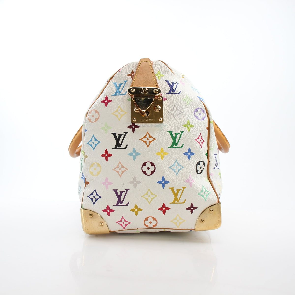 Louis Vuitton x Takashi Murakami Keepall 45 travel bag with vibrant floral print and leather accents, displayed on a neutral background.