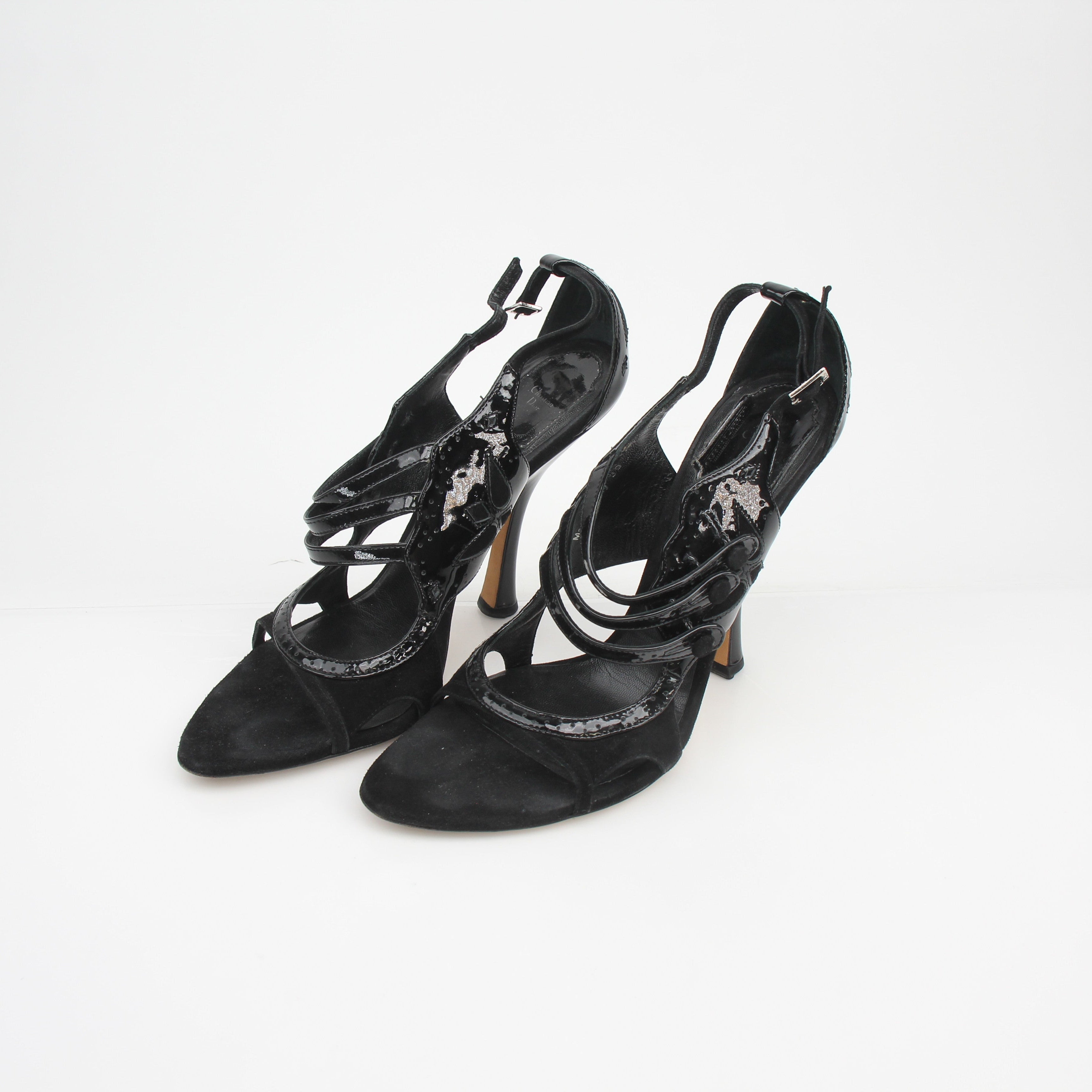 Christian Dior Blue Angel Black Patent Leather High Heel Sandals
