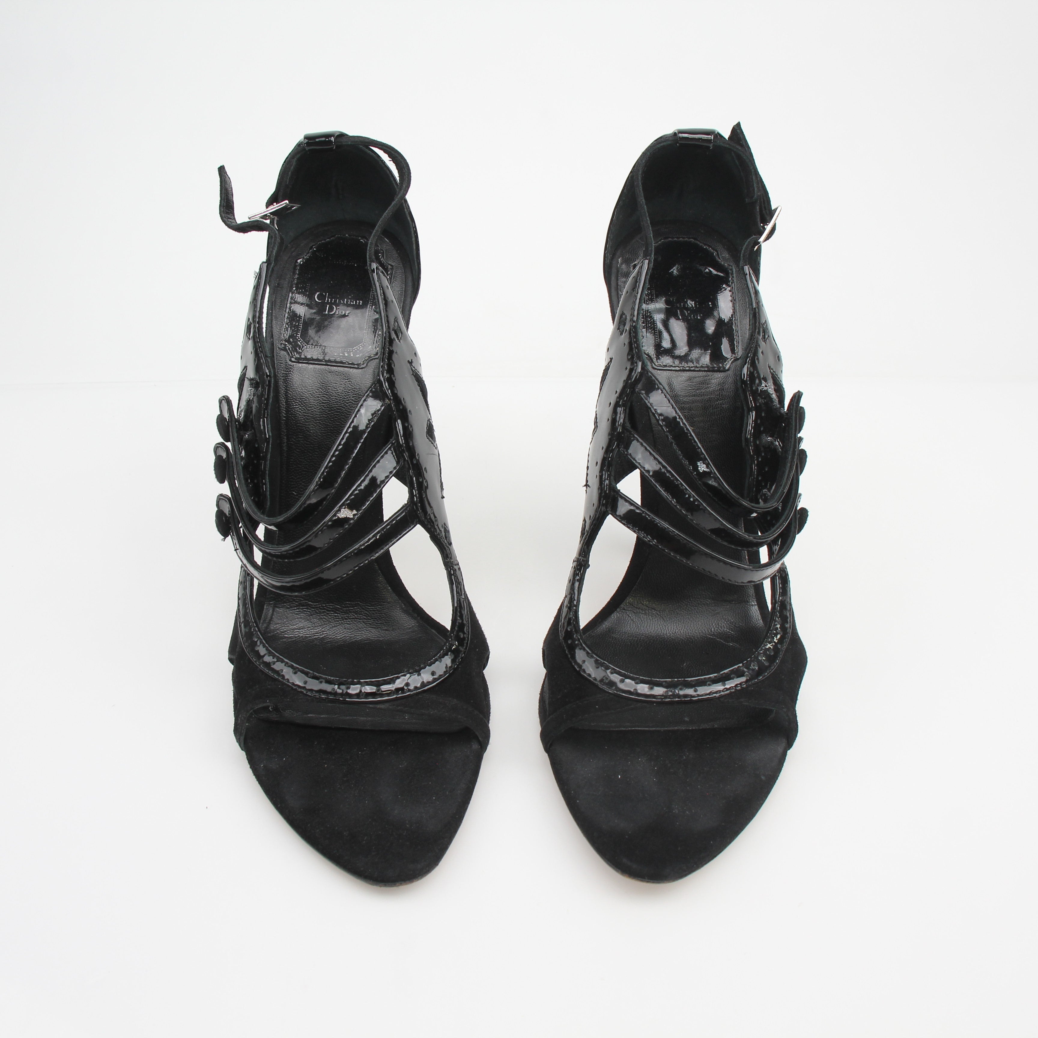 Christian Dior Blue Angel Black Patent Leather High Heel Sandals