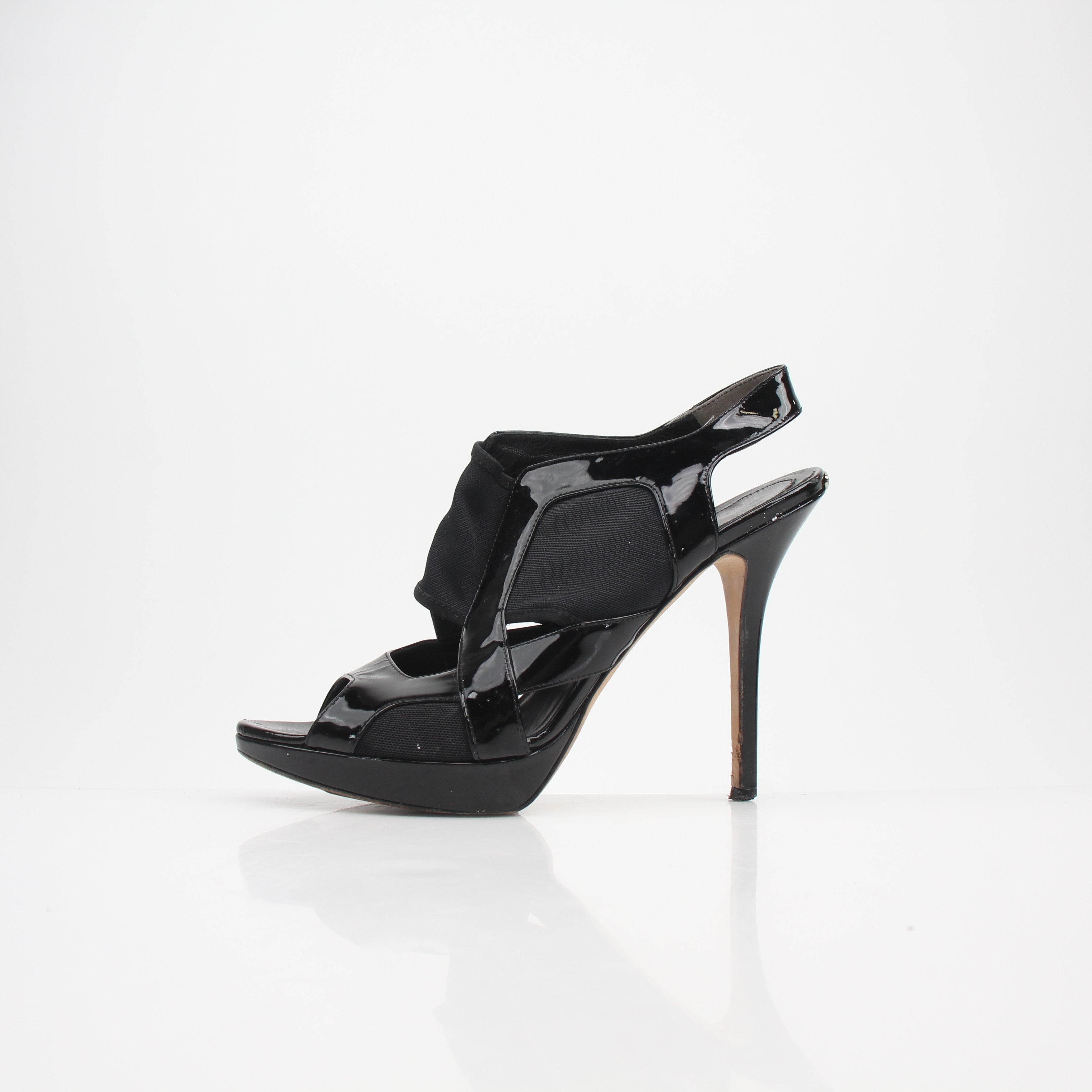 Christian Dior Black Patent Leather Mesh Slingback Sandals