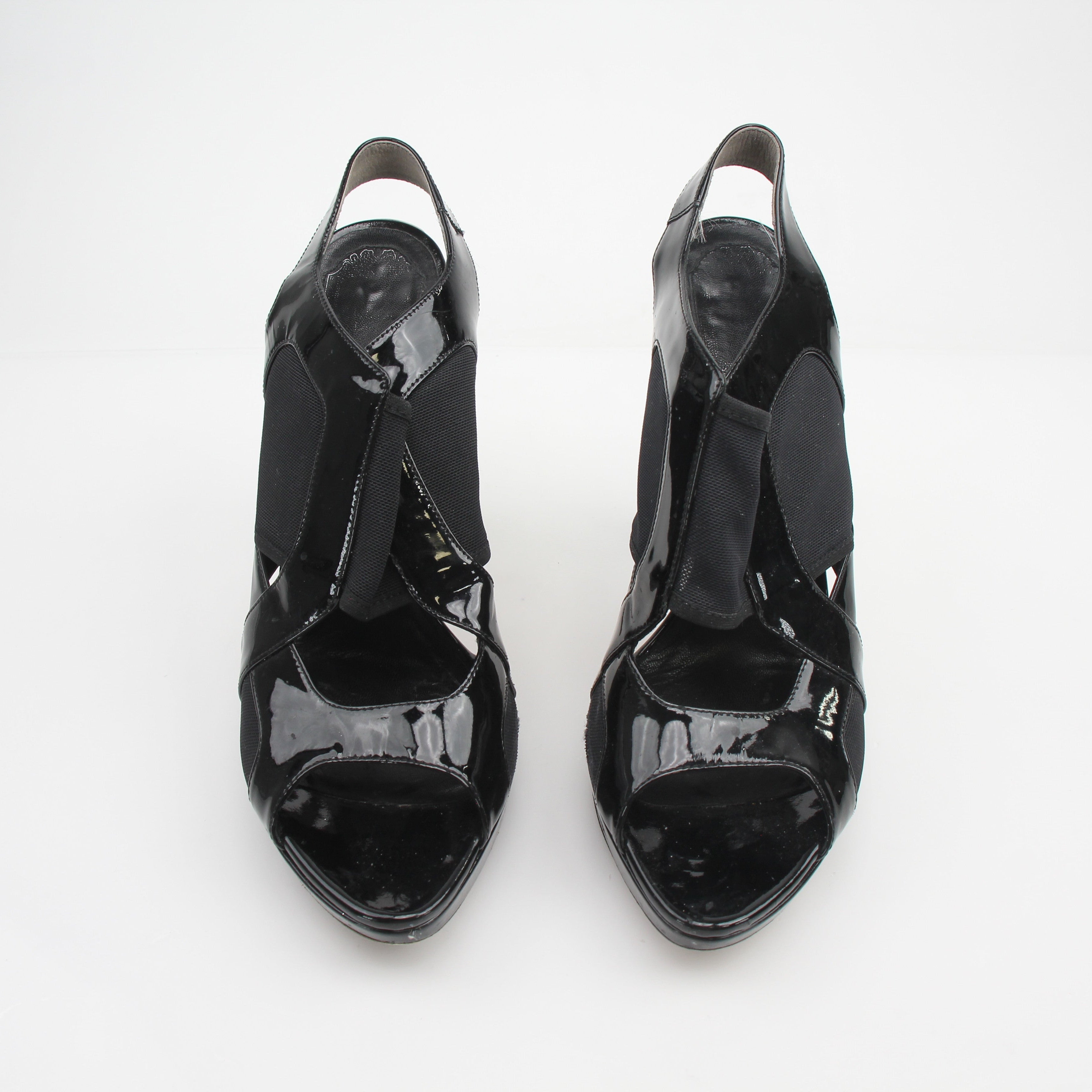 Christian Dior Black Patent Leather Mesh Slingback Sandals