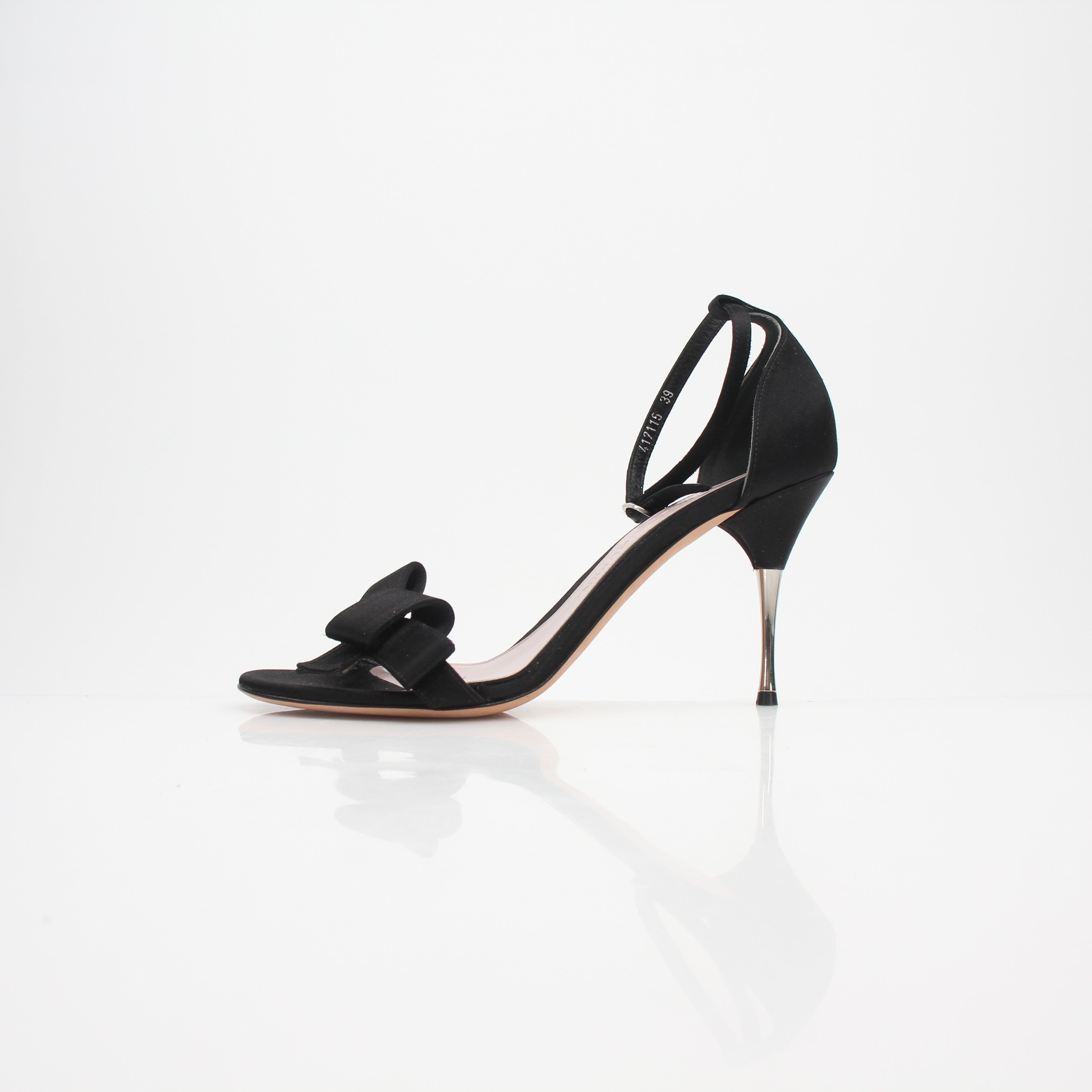 Alexander McQueen Black Satin Bow Detail Stiletto Sandals