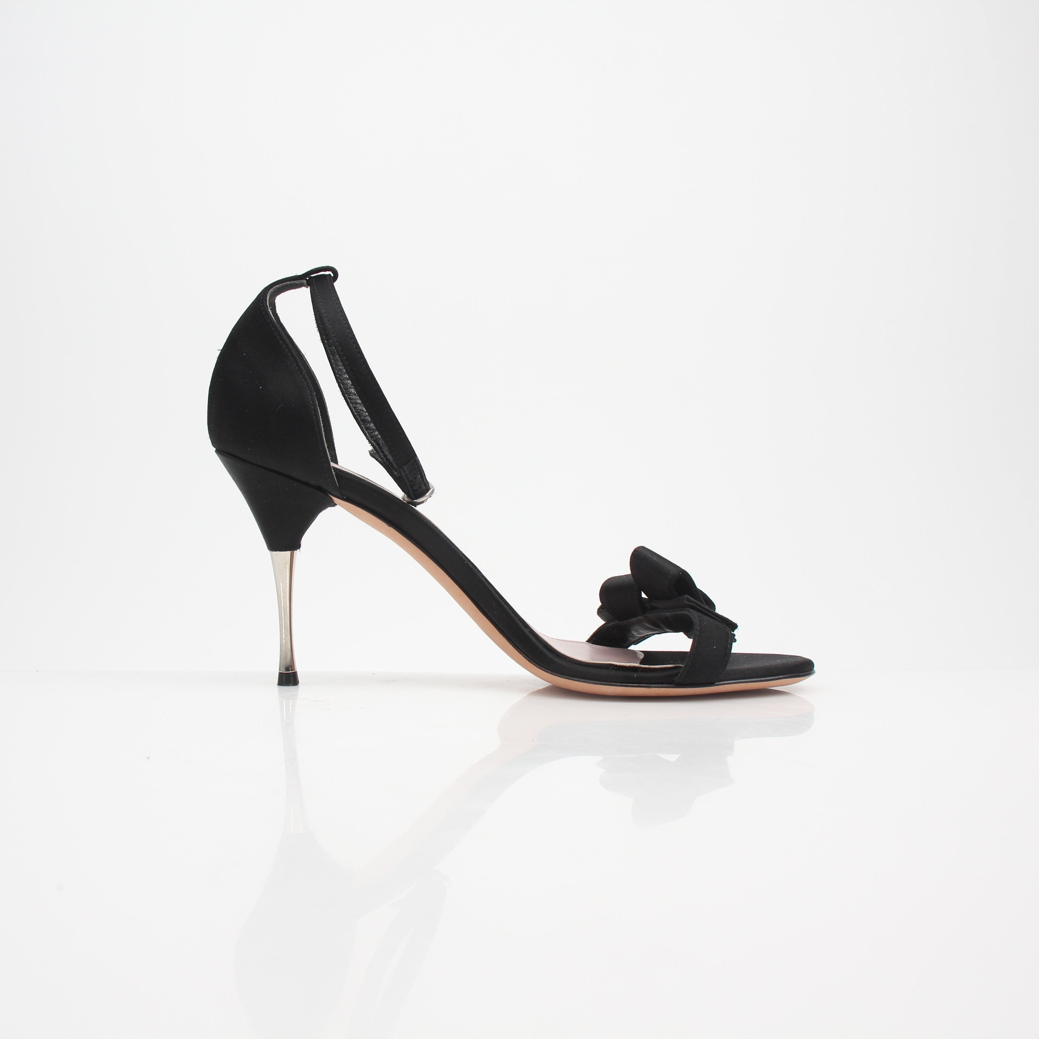 Alexander McQueen Black Satin Bow Detail Stiletto Sandals