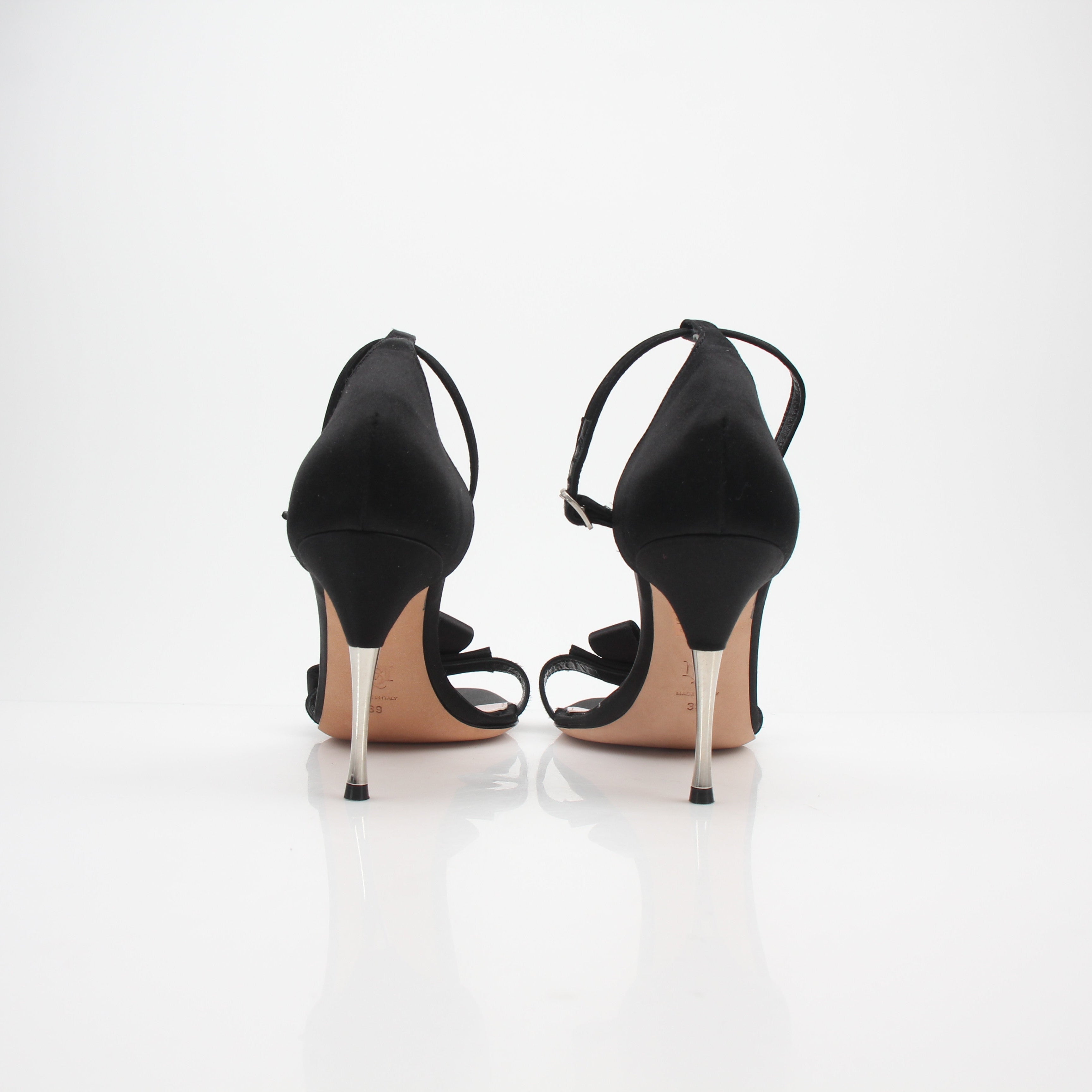 Alexander McQueen Black Satin Bow Detail Stiletto Sandals