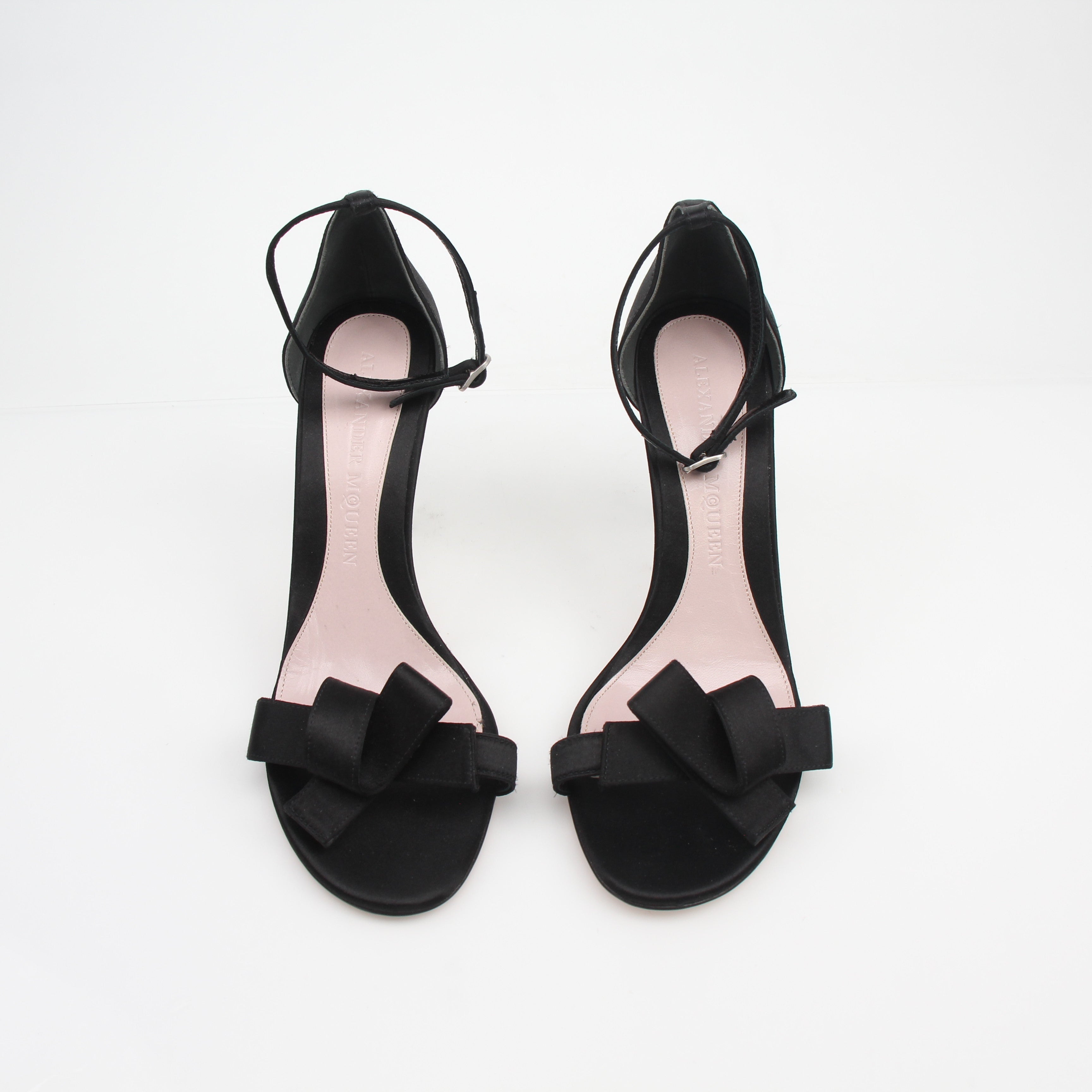 Alexander McQueen Black Satin Bow Detail Stiletto Sandals