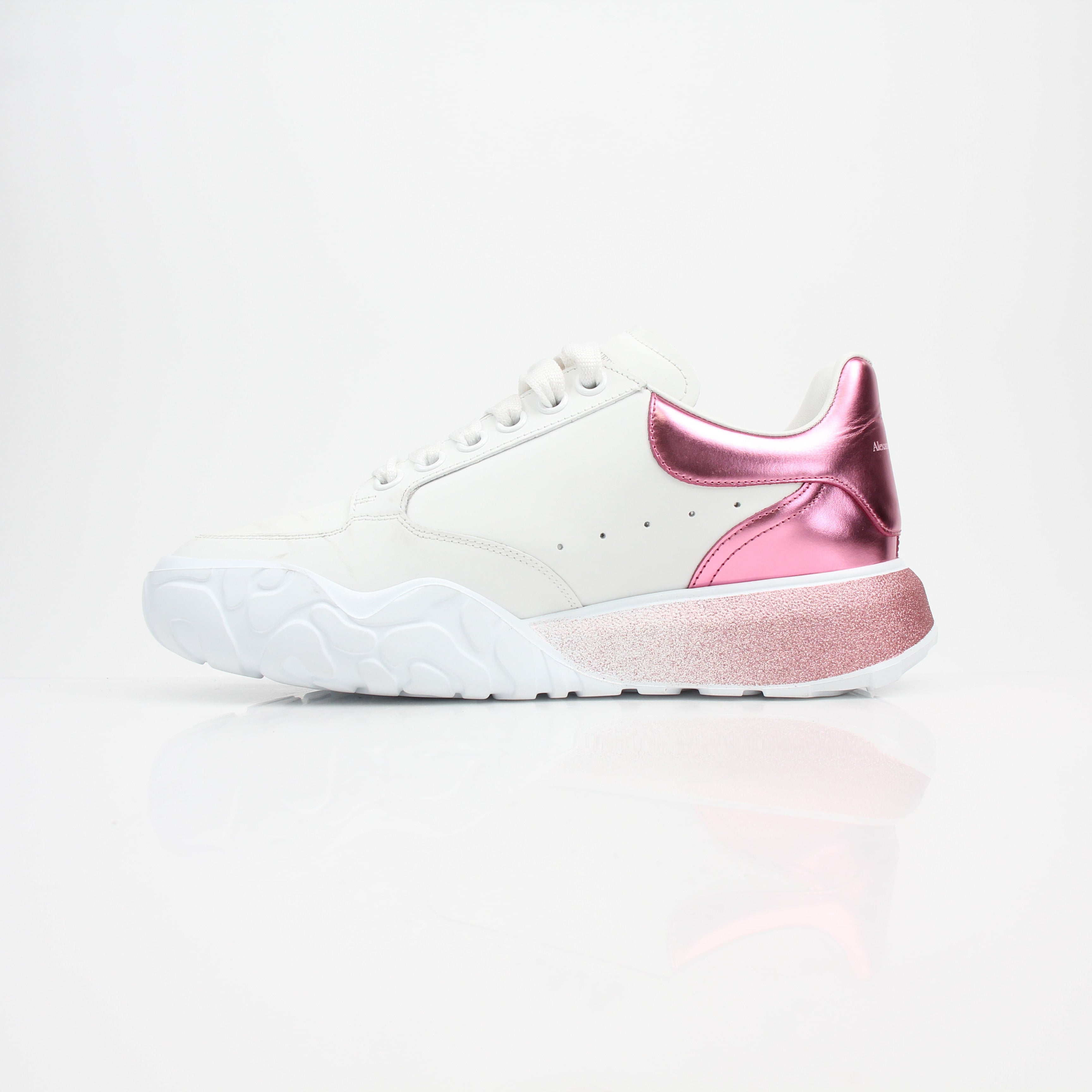 Alexander McQueen Court Trainer White Leather Pink Metallic Sneakers