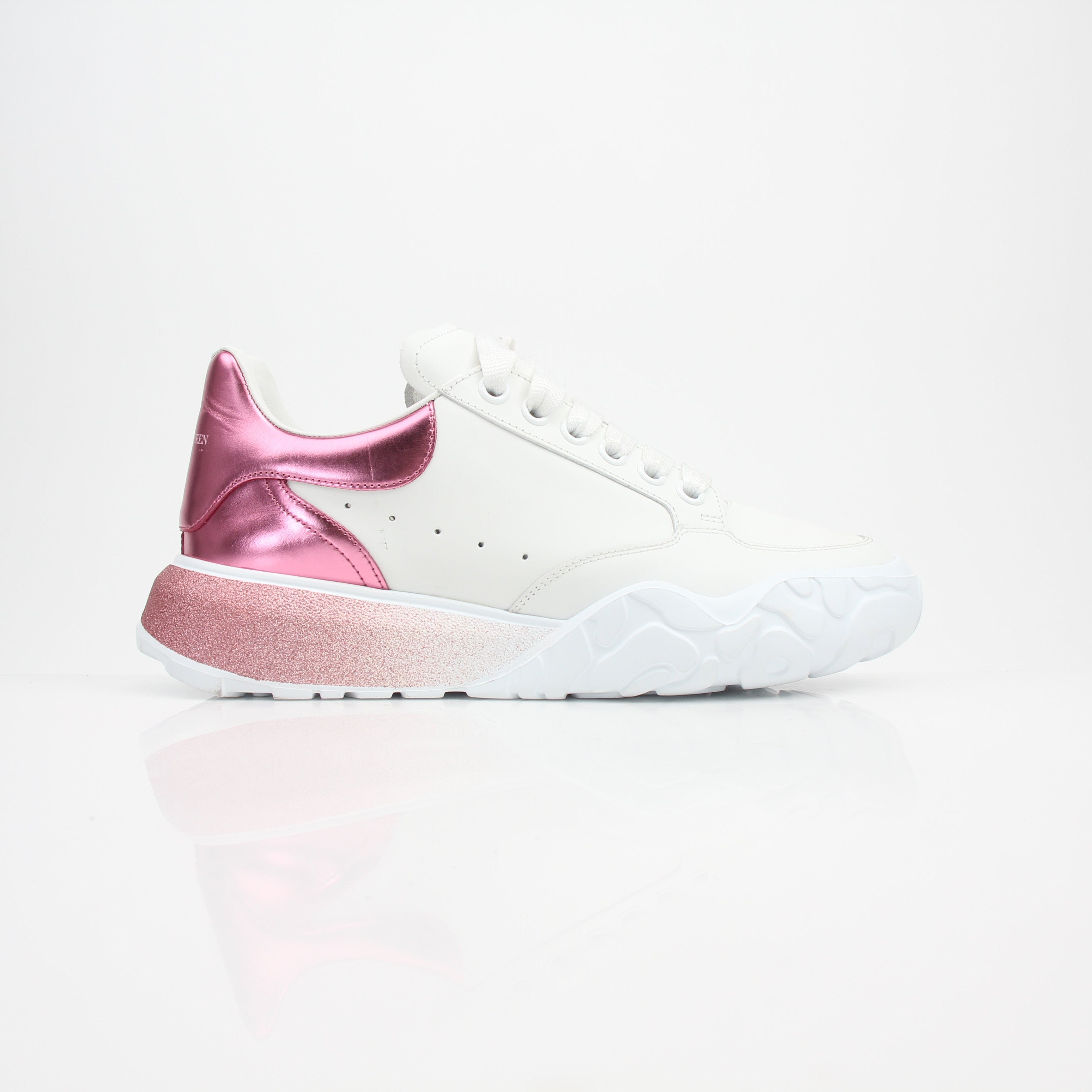 Alexander McQueen Court Trainer White Leather Pink Metallic Sneakers