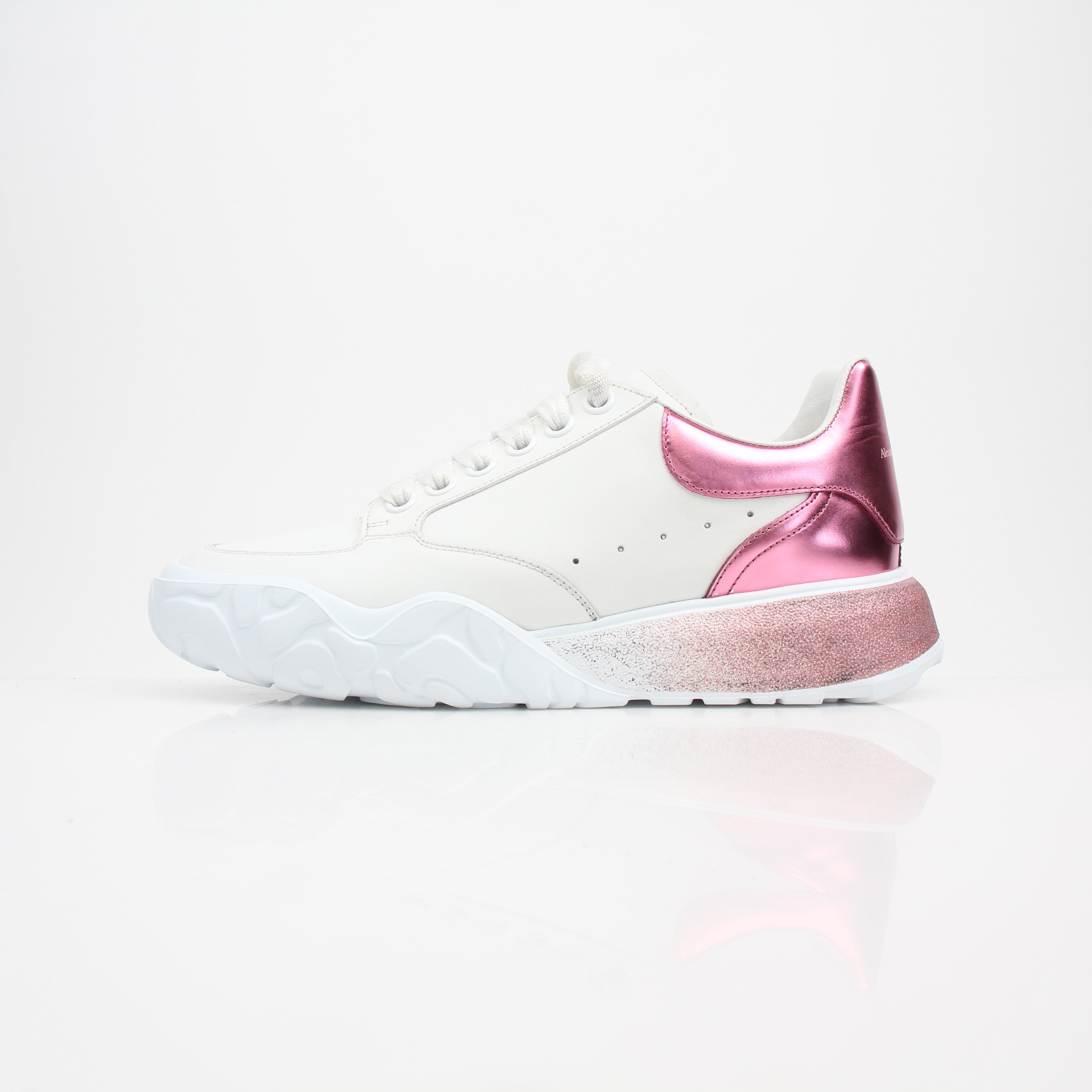 Alexander McQueen Court Trainer White Leather Pink Metallic Sneakers