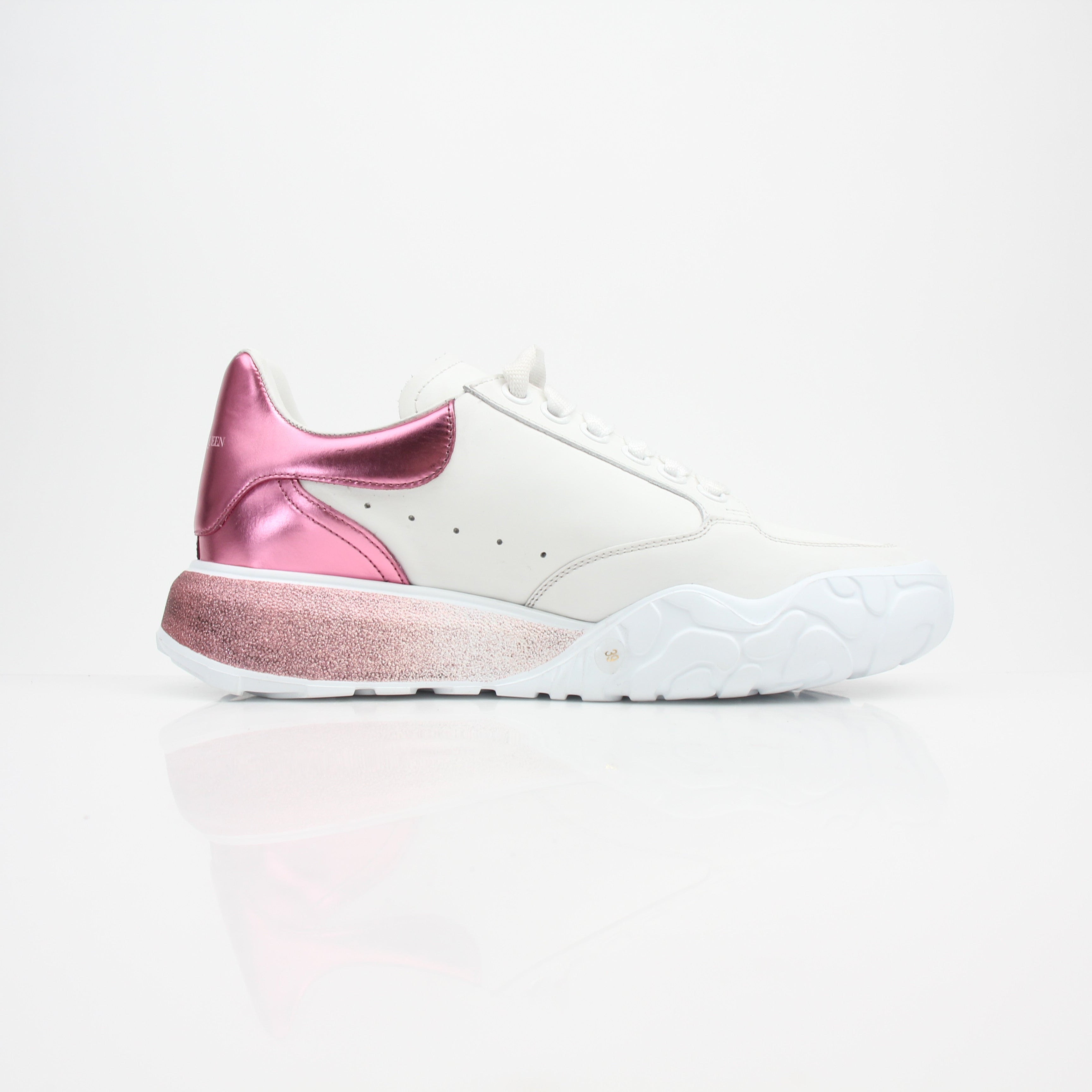 Alexander McQueen Court Trainer White Leather Pink Metallic Sneakers