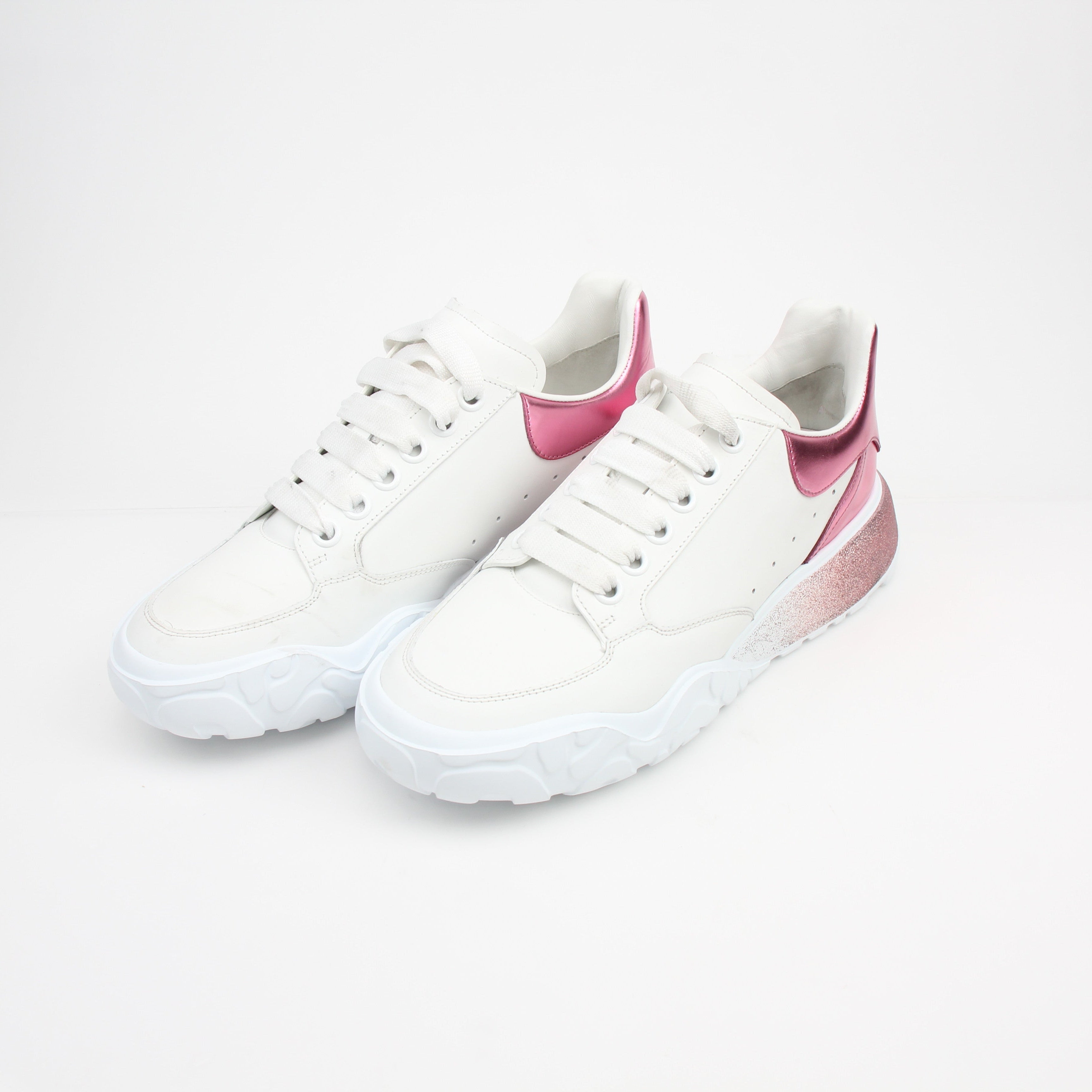 Alexander McQueen Court Trainer White Leather Pink Metallic Sneakers