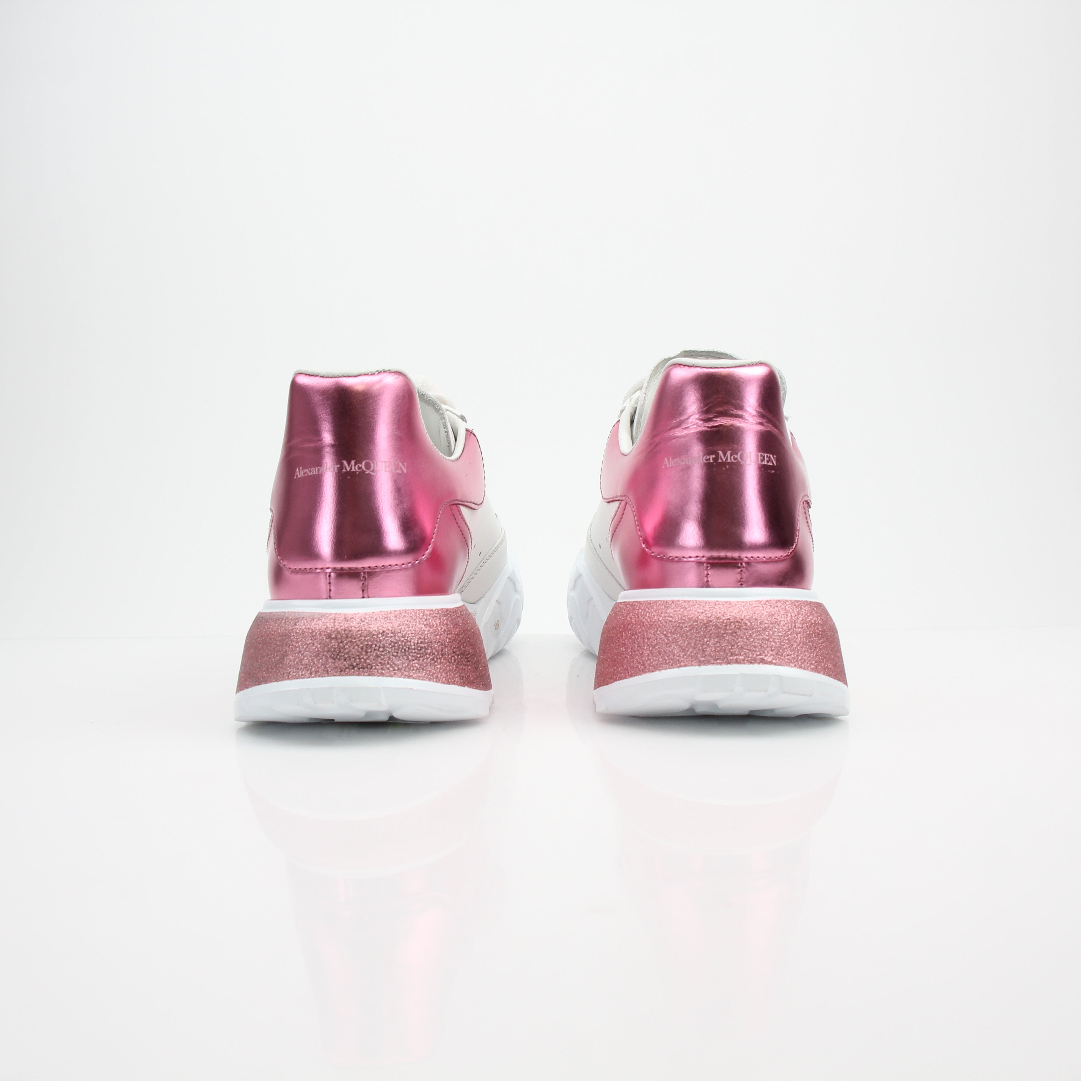 Alexander McQueen Court Trainer White Leather Pink Metallic Sneakers