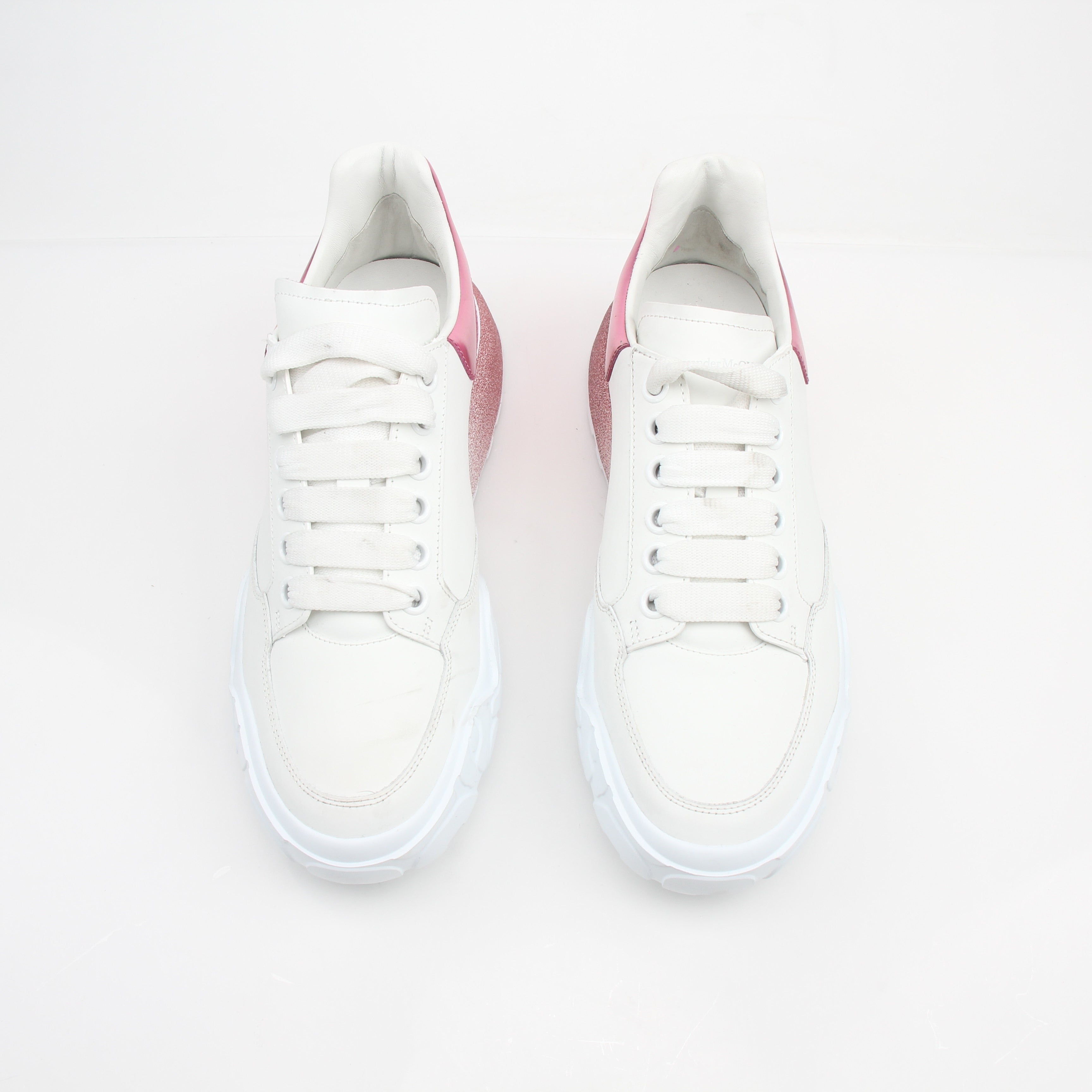 Alexander McQueen Court Trainer White Leather Pink Metallic Sneakers