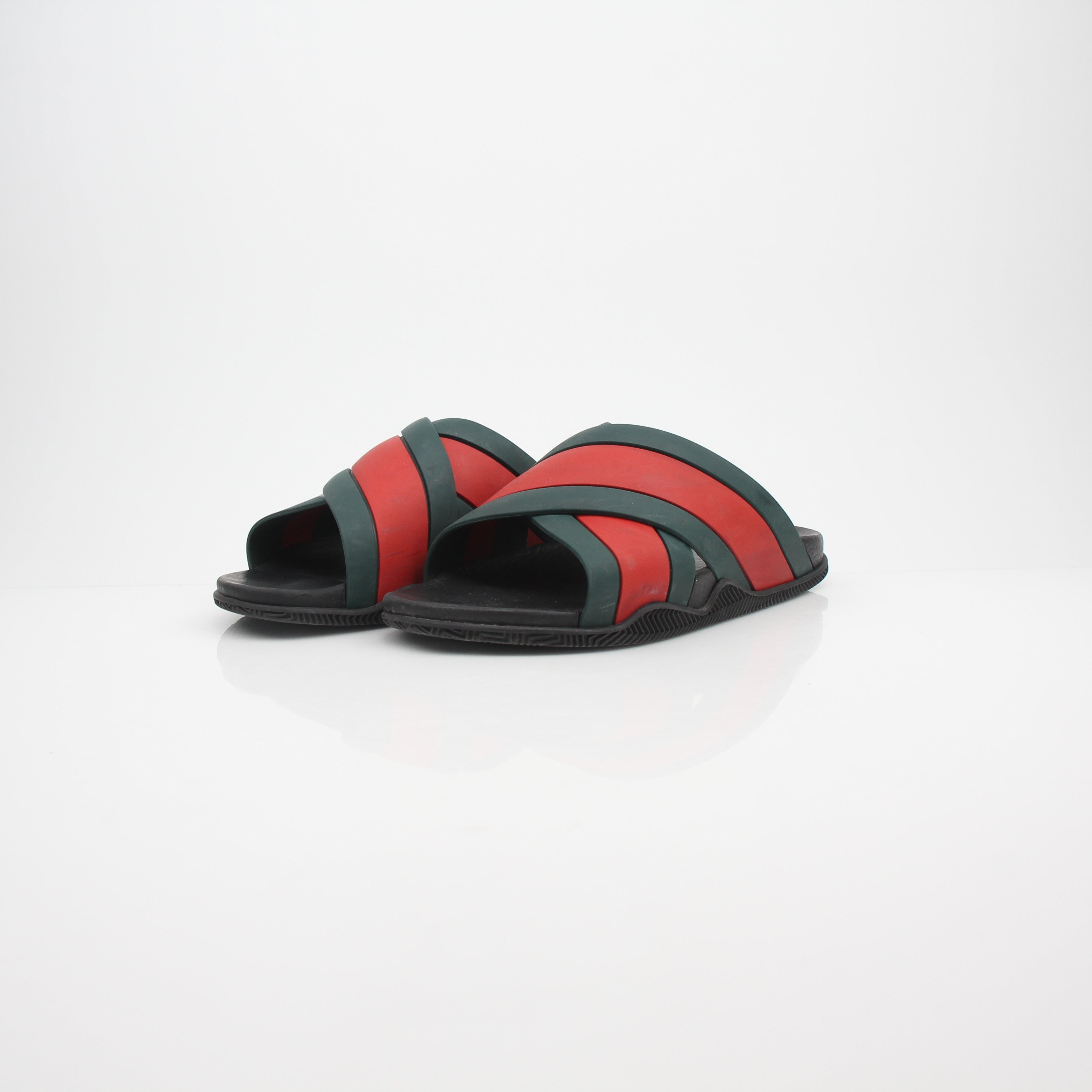Gucci Web Rubber Slide Sandals Red Green