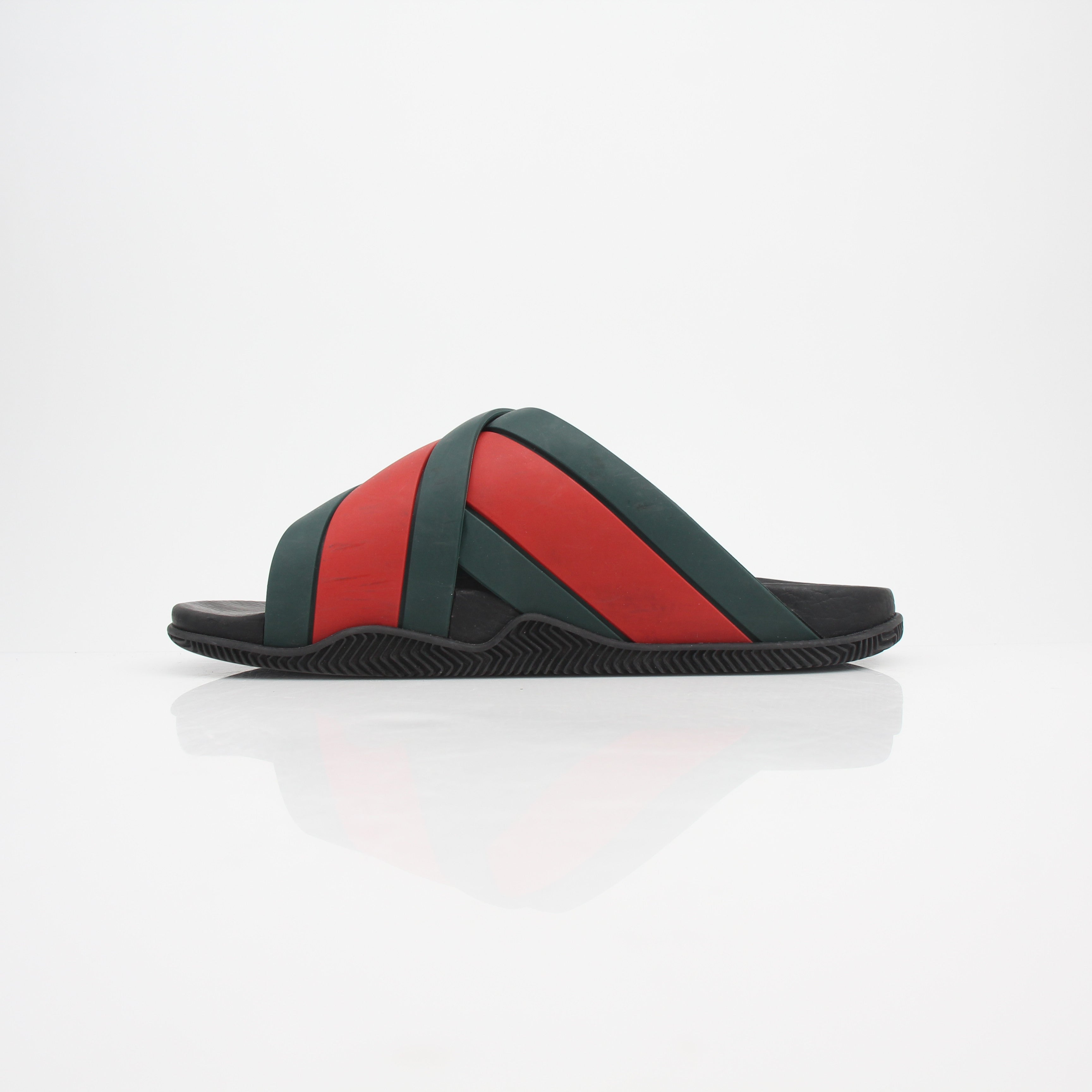 Gucci Web Rubber Slide Sandals Red Green
