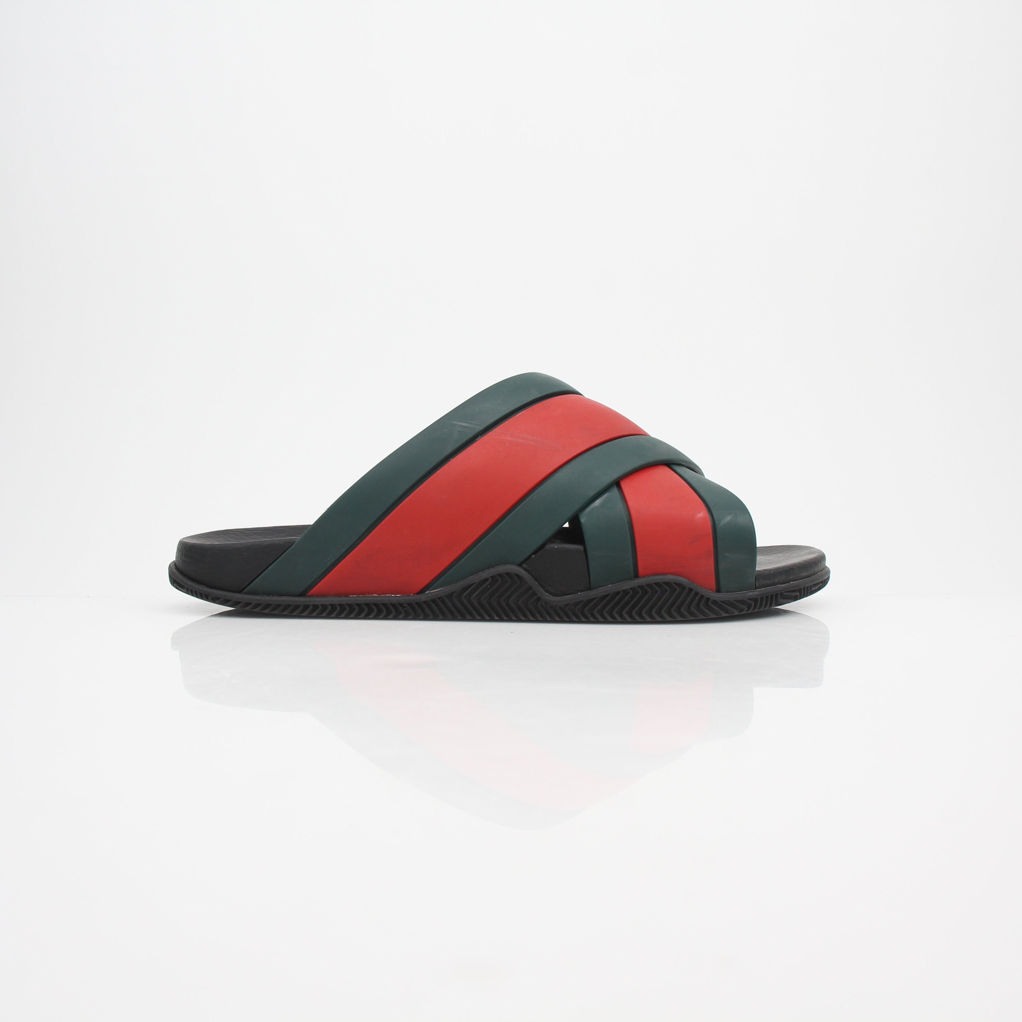 Gucci Web Rubber Slide Sandals Red Green