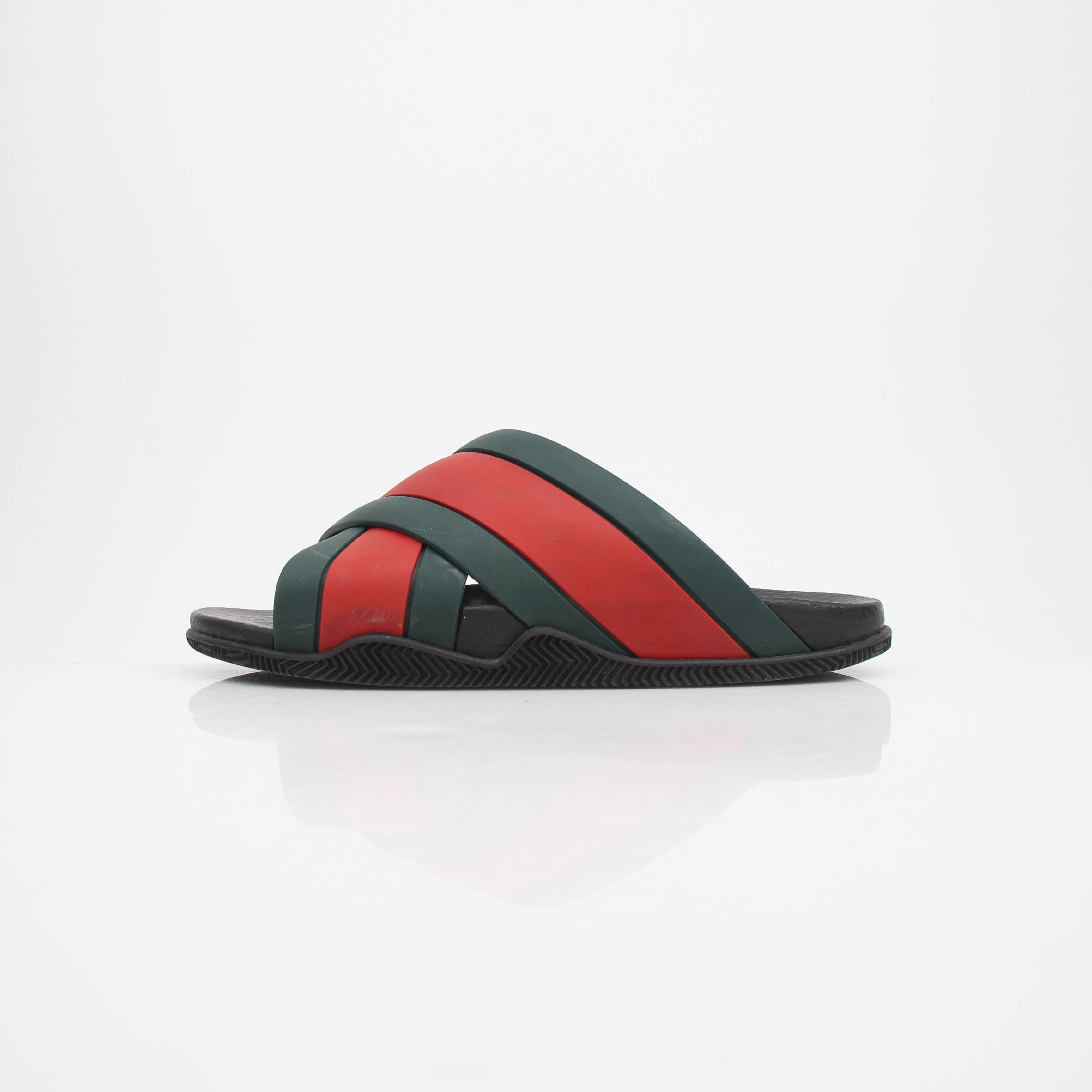 Gucci Web Rubber Slide Sandals Red Green