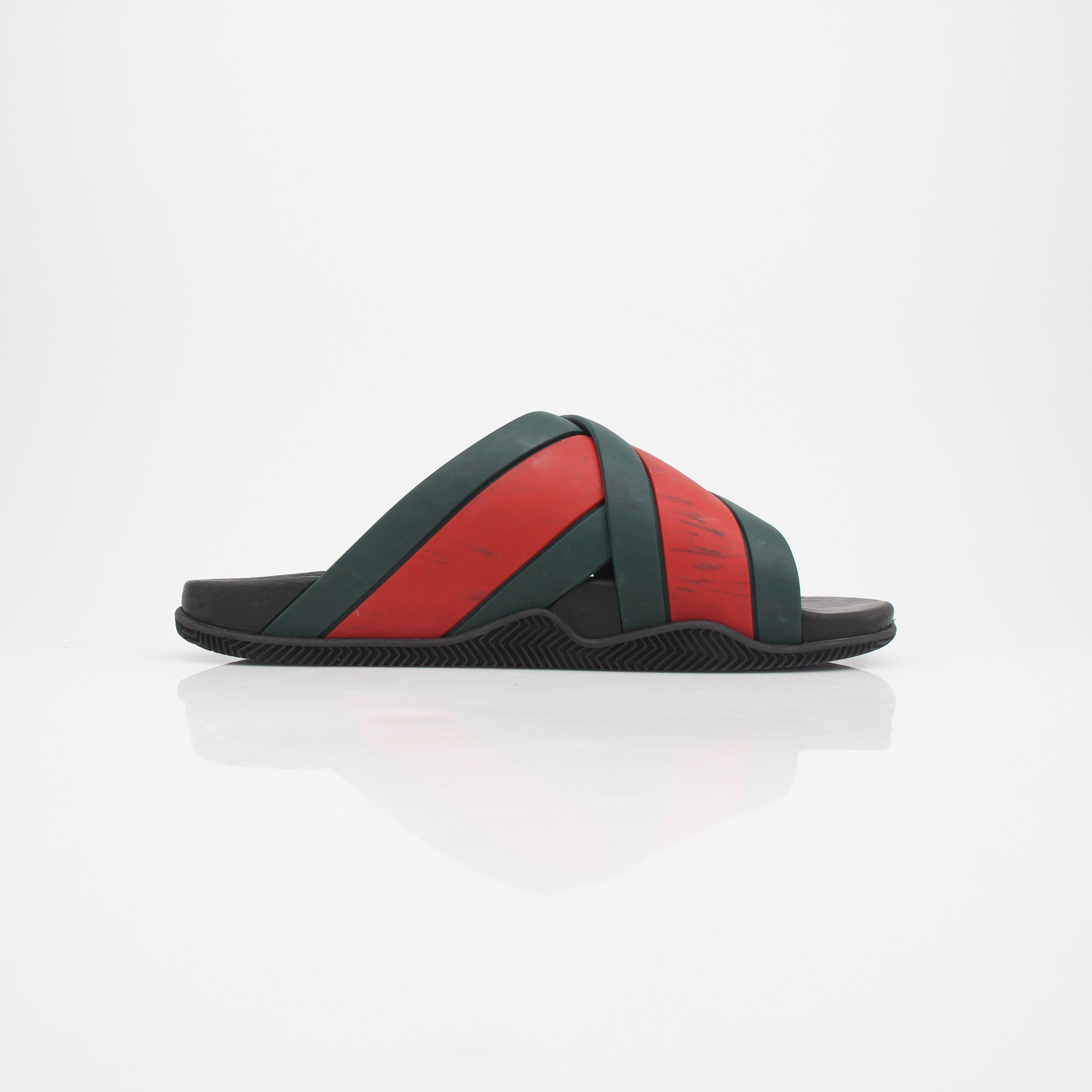 Gucci Web Rubber Slide Sandals Red Green