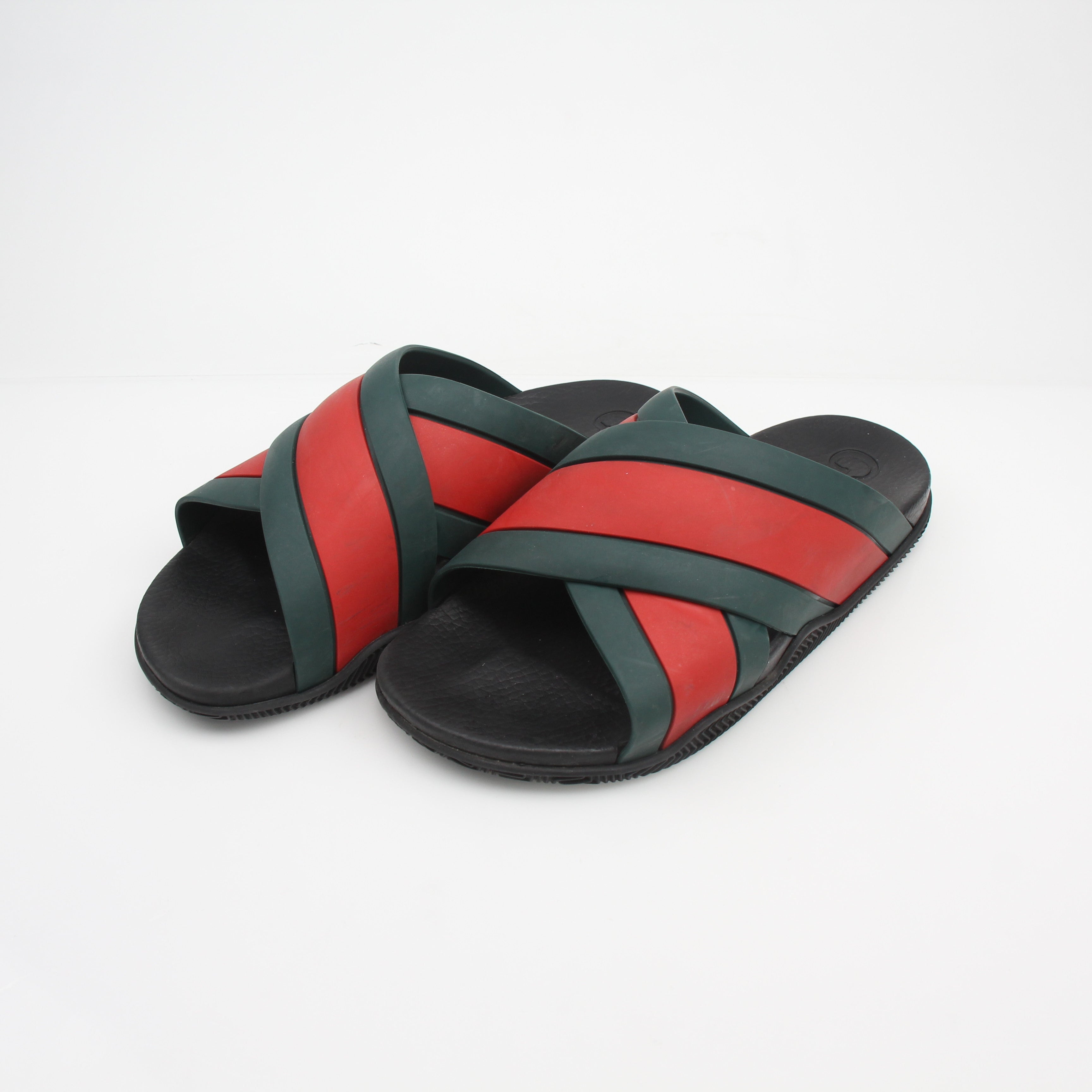 Gucci Web Rubber Slide Sandals Red Green