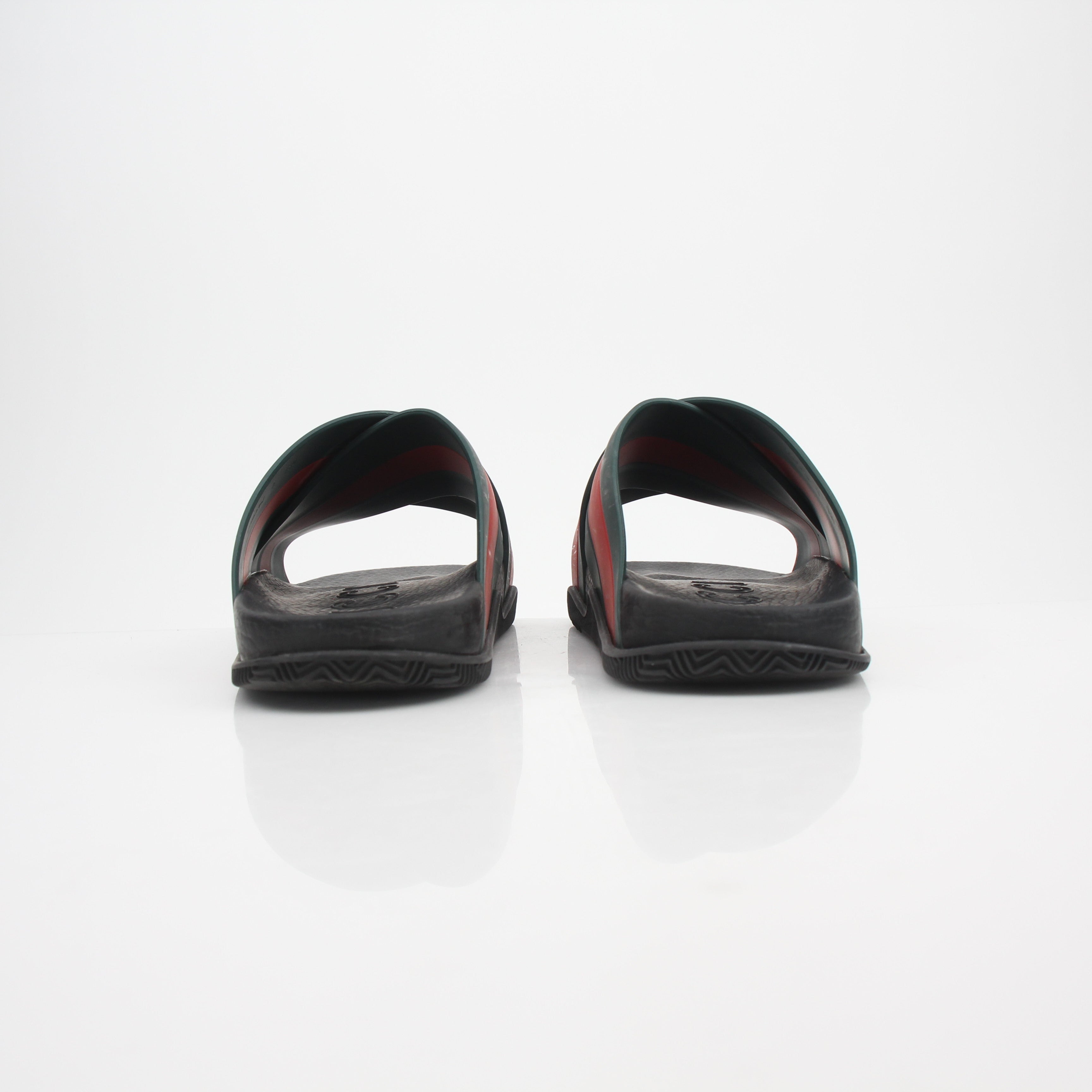 Gucci Web Rubber Slide Sandals Red Green