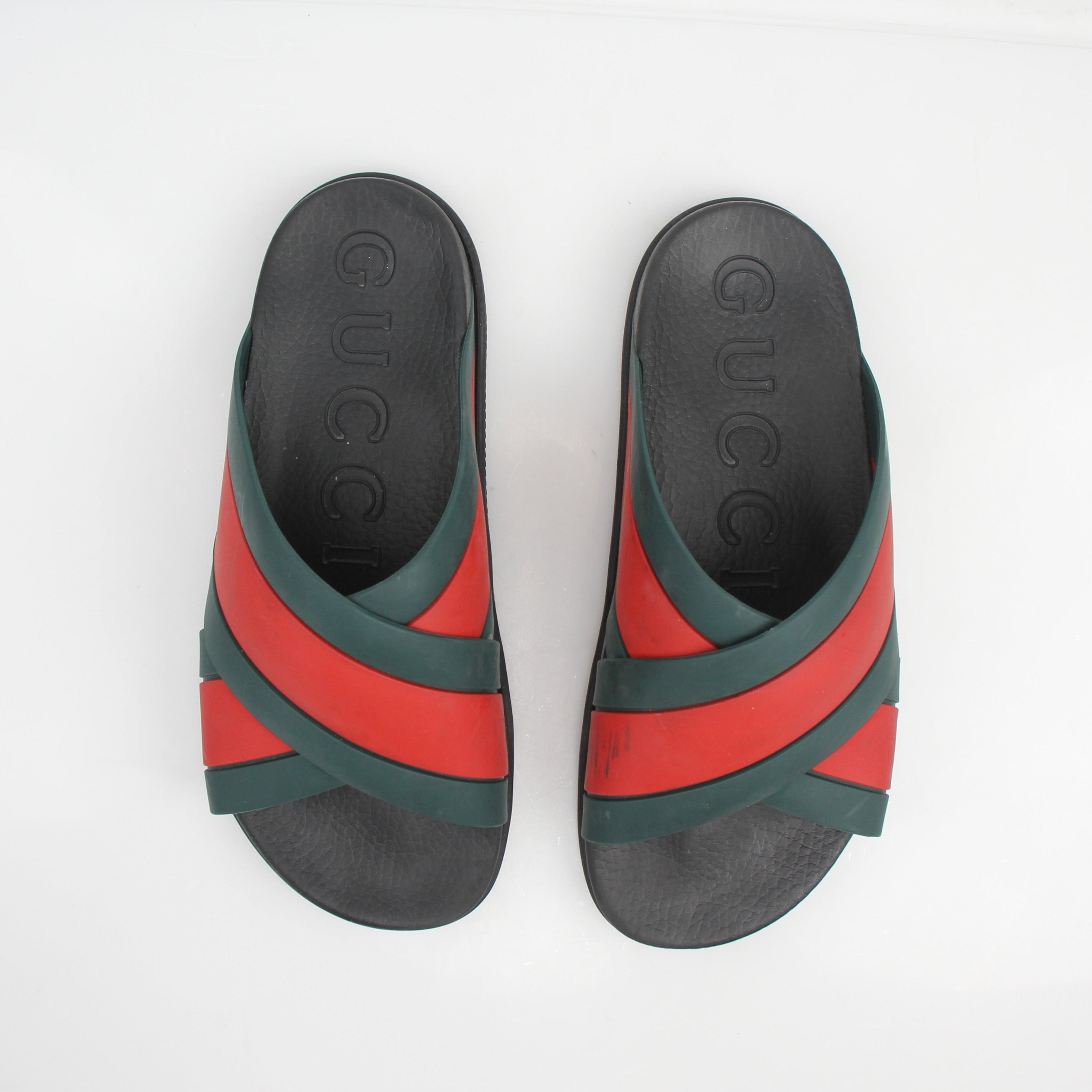 Gucci Web Rubber Slide Sandals Red Green