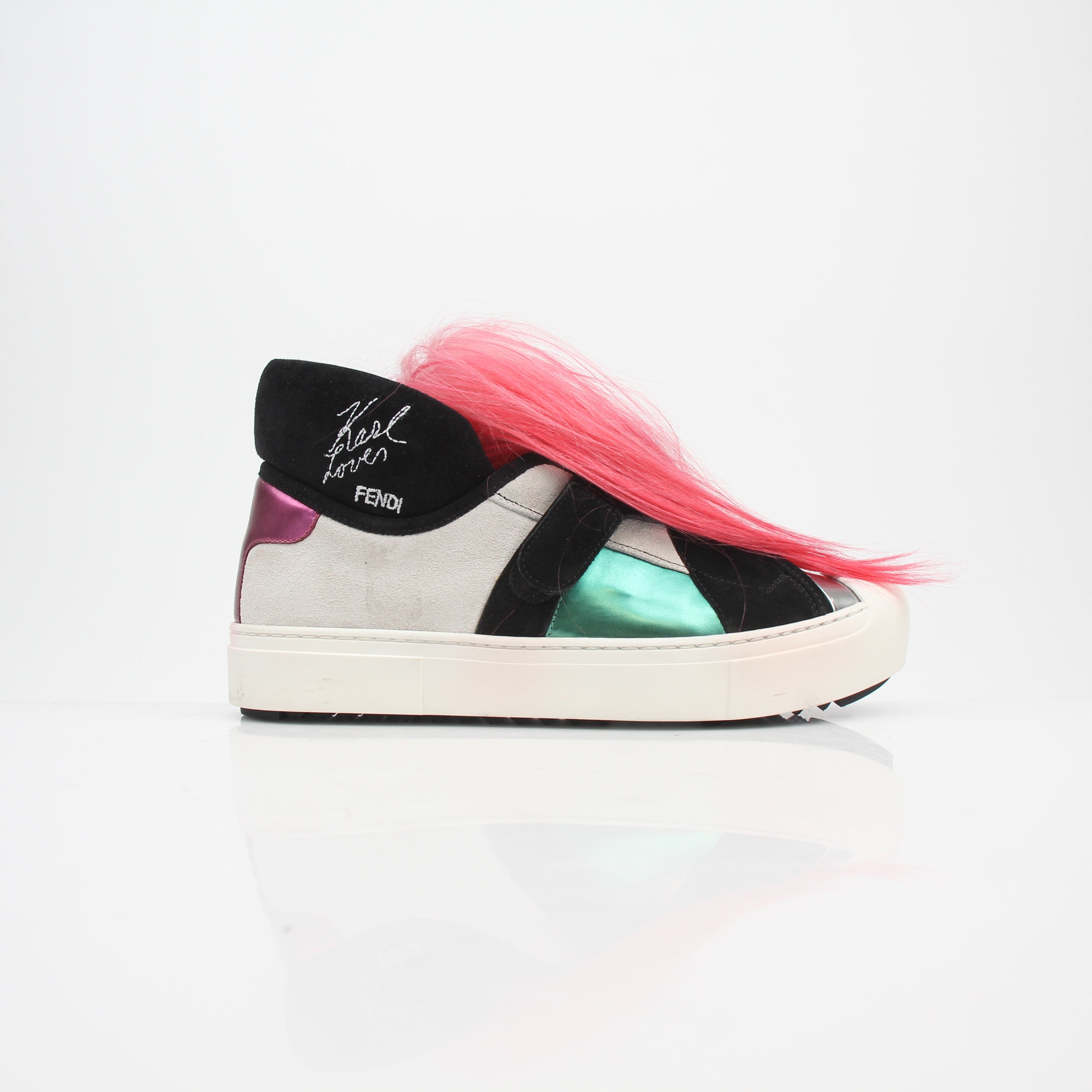 Fendi Karlito Fur High Top Sneakers