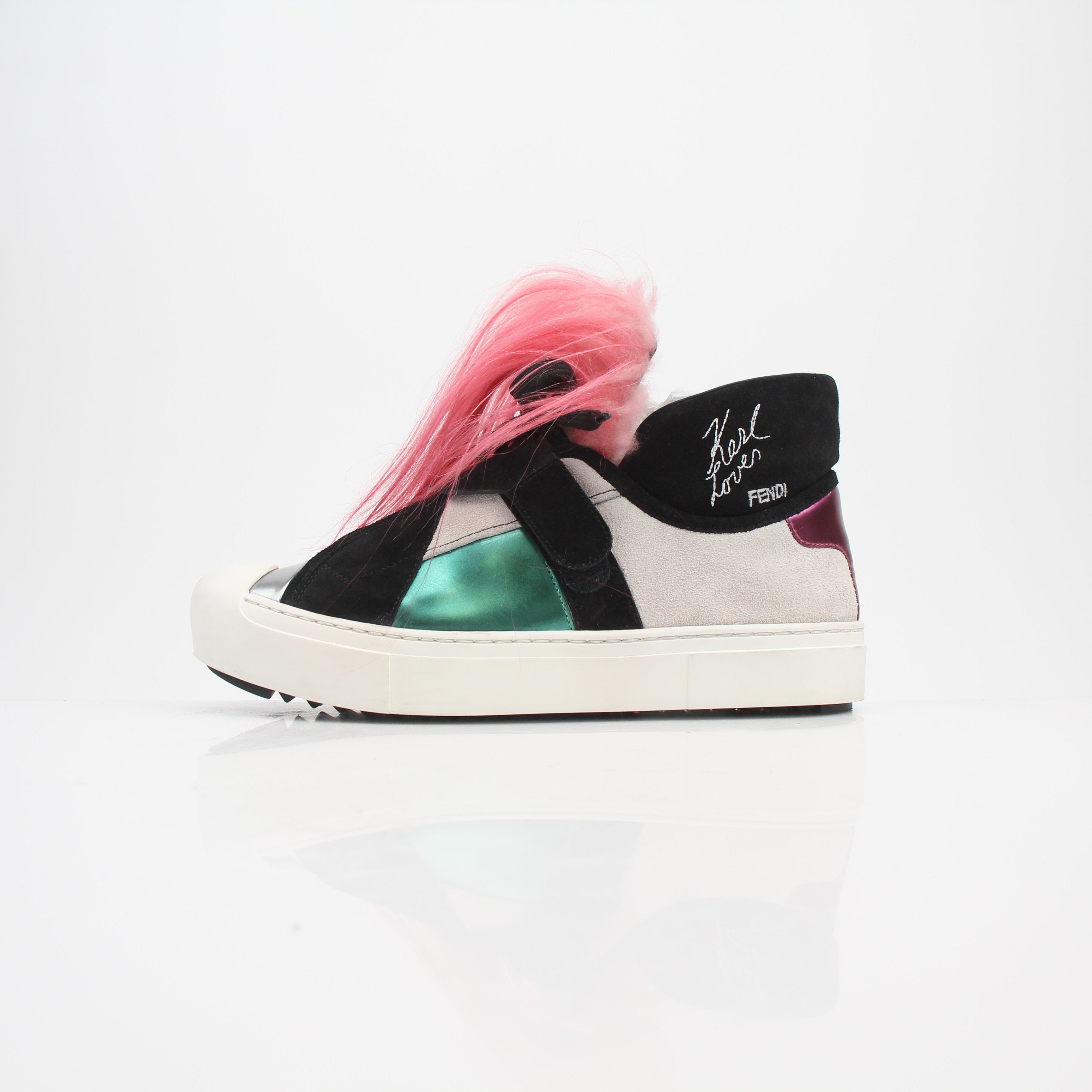 Fendi Karlito Fur High Top Sneakers