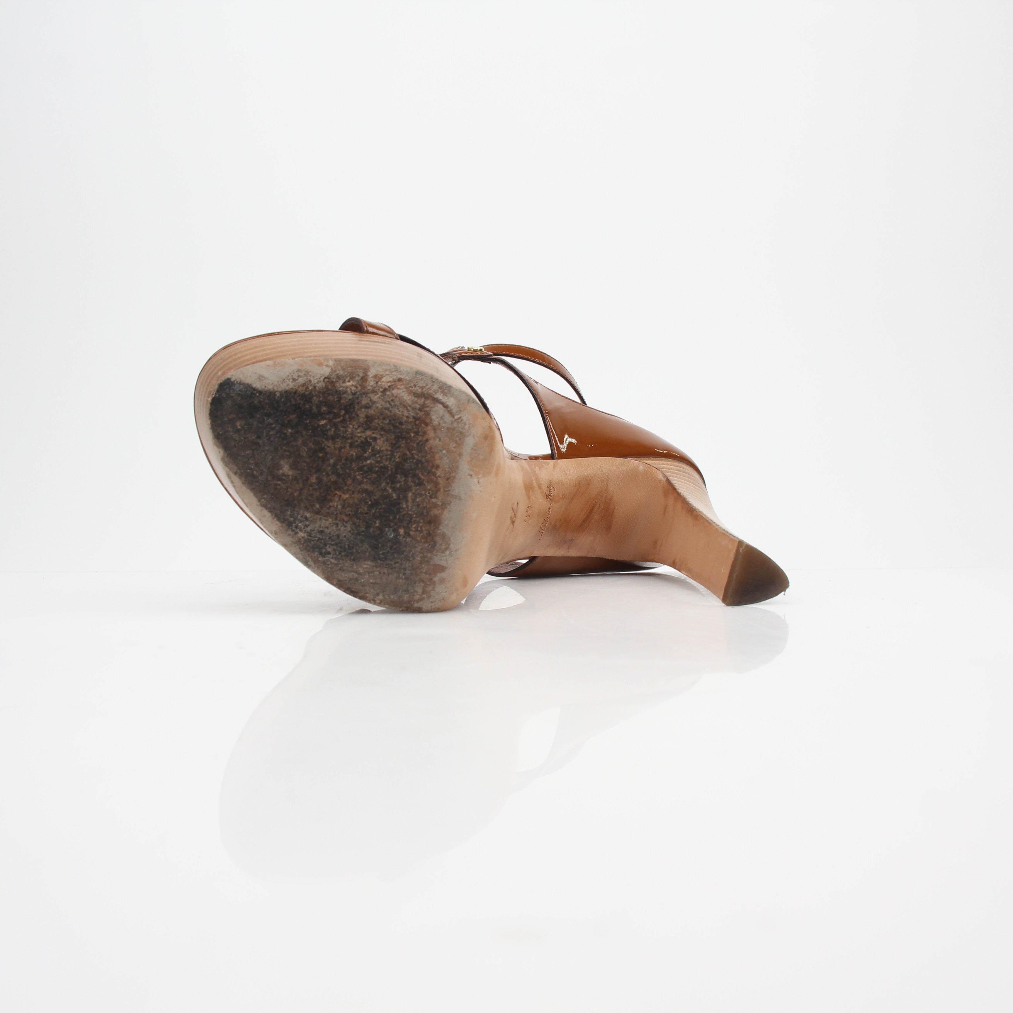 Louis Vuitton Brown Patent Leather Strappy Platform Sandals