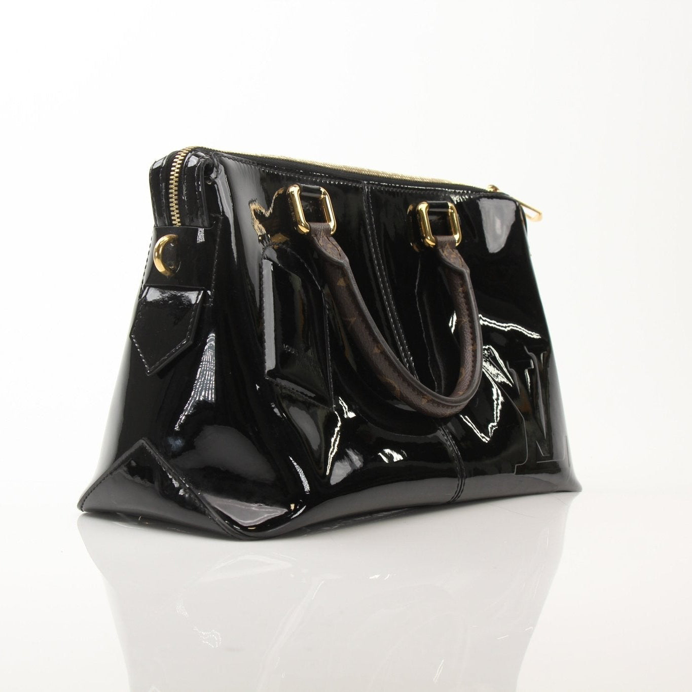 Gold & Beyond Louis Vuitton Miroir Satchel Handbag with shiny metallic finish and structured design, showcasing luxury fashion style.