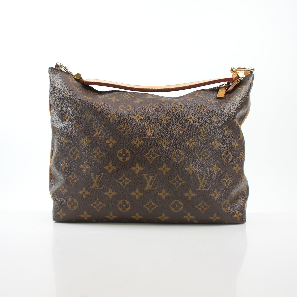 Louis Vuitton Sully MM Monogram hobo shoulder bag with leather trim and gold-tone hardware, stylish and spacious handbag.
