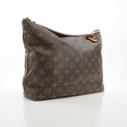 Louis Vuitton Sully MM Monogram Hobo Shoulder Bag with leather strap and gold-tone hardware, stylish hand-held accessory.