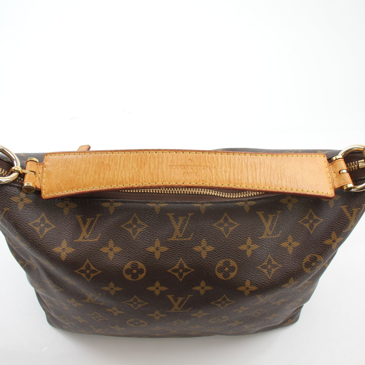 Louis Vuitton Sully MM Monogram Hobo Shoulder Bag with leather strap and gold-tone hardware, stylish accessory for everyday use