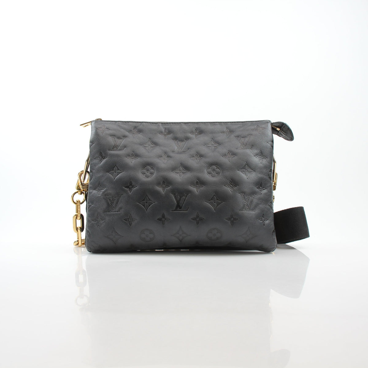 Louis Vuitton Black Coussin PM handbag by Gold & Beyond, featuring soft leather and elegant design with gold-tone accents.