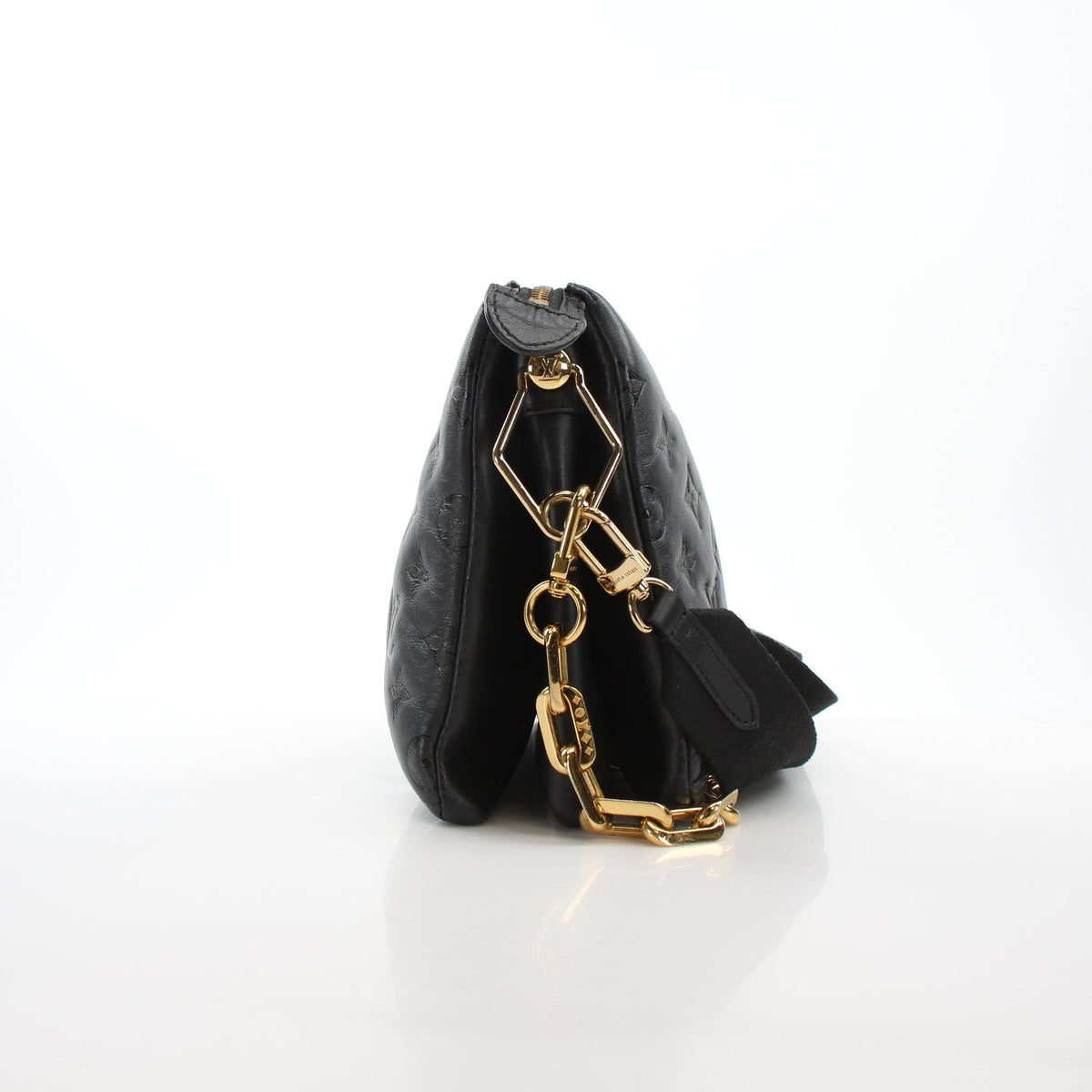 Louis Vuitton Black Coussin PM handbag by Gold & Beyond, showing the soft quilted leather and elegant design.