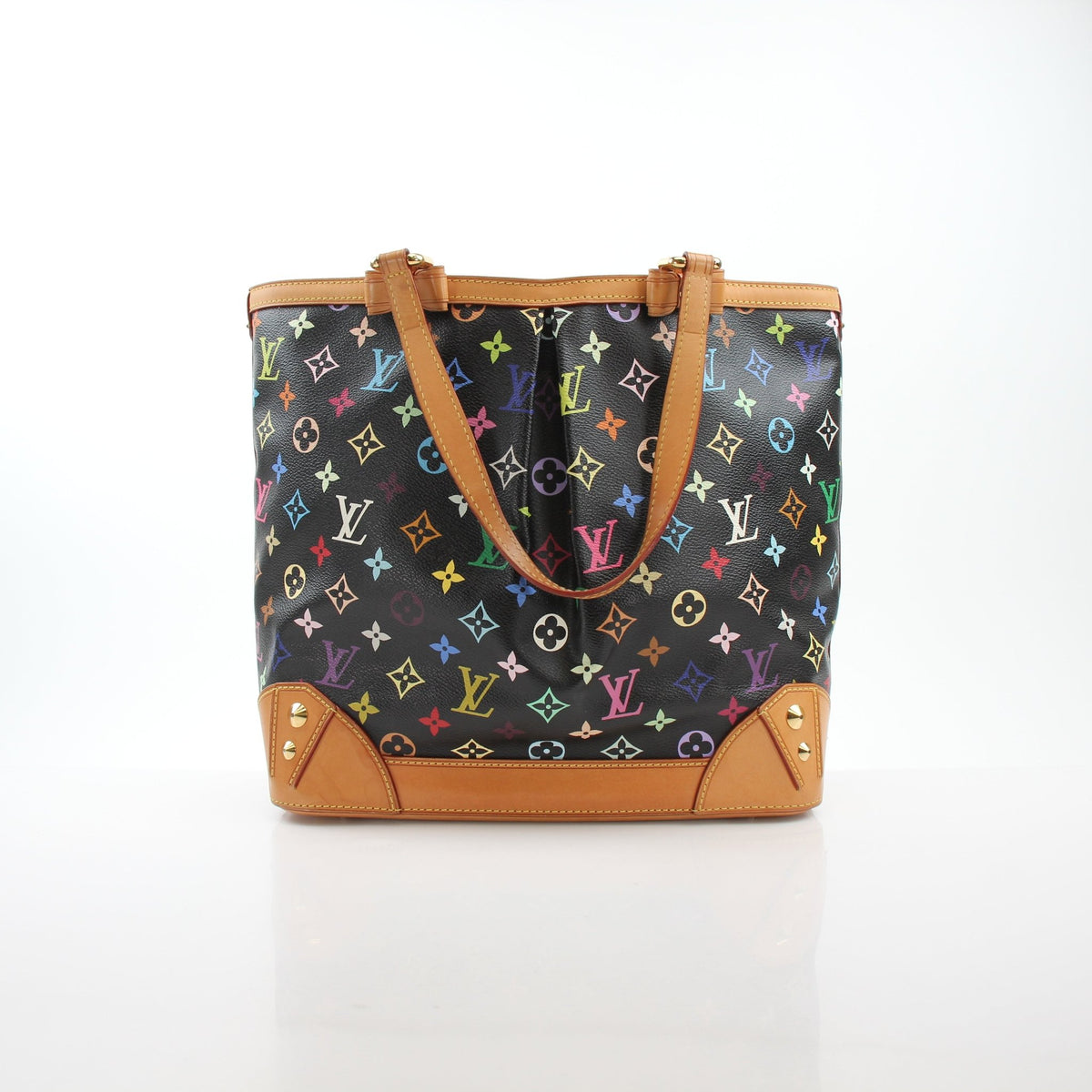 Louis Vuitton Sharleen MM black monogram multicolore tote handbag with gold accents and sturdy handles, stylish and spacious.