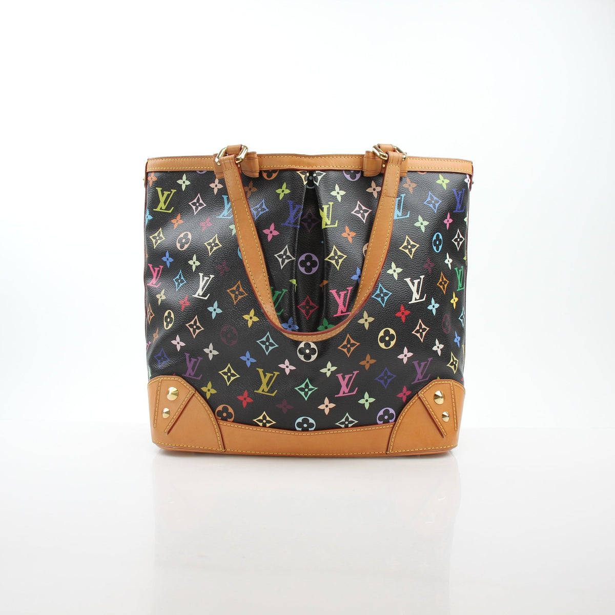 Louis Vuitton Sharleen MM black monogram multicolore tote handbag with gold hardware and dual top handles, stylish and spacious.